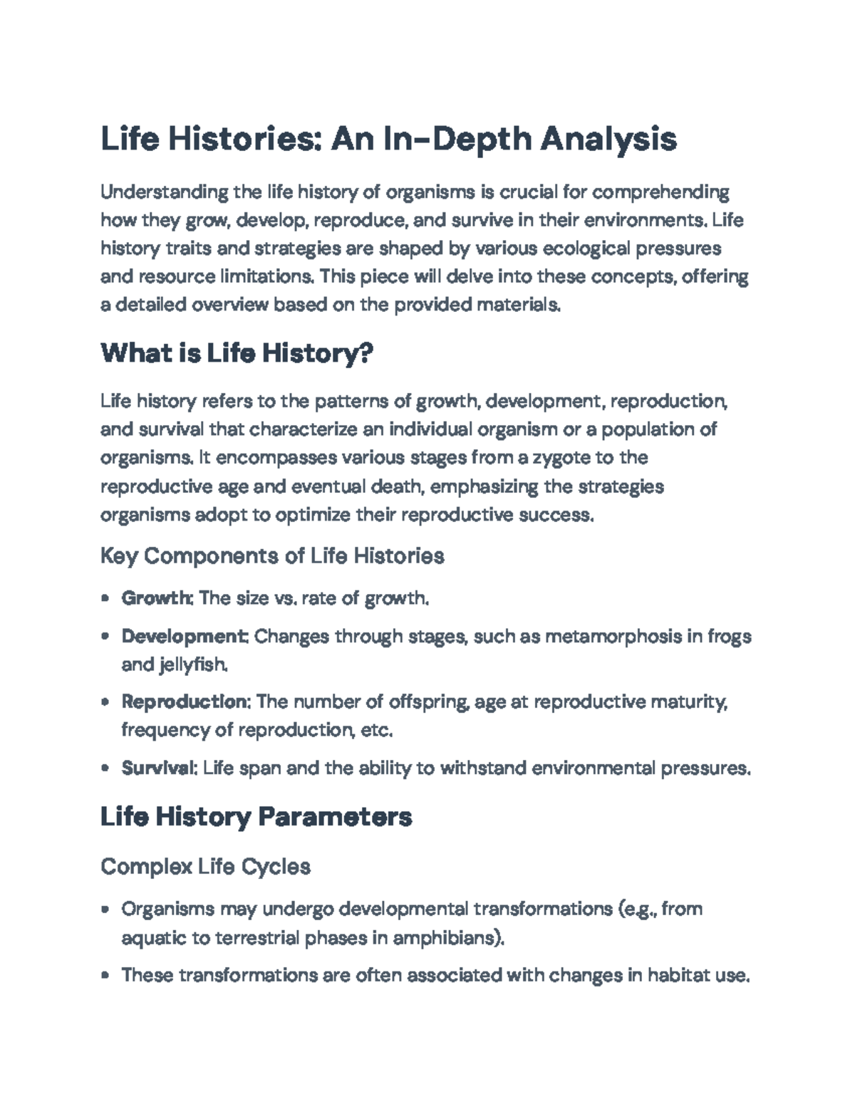 Life Histories: An In-Depth Analysis of Organism Strategies - Life ...