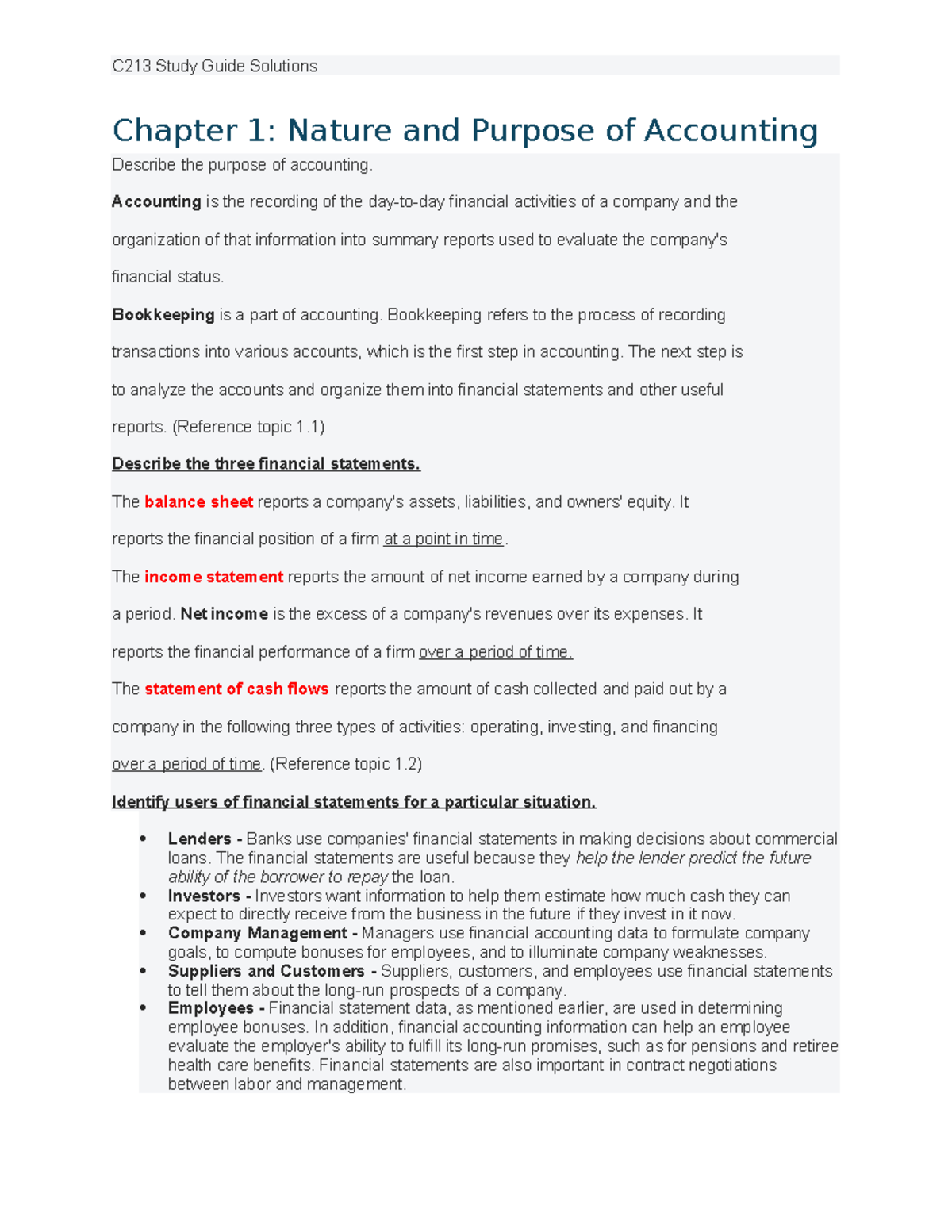 C213 Study Guide: Accounting Principles and Financial Statements ...