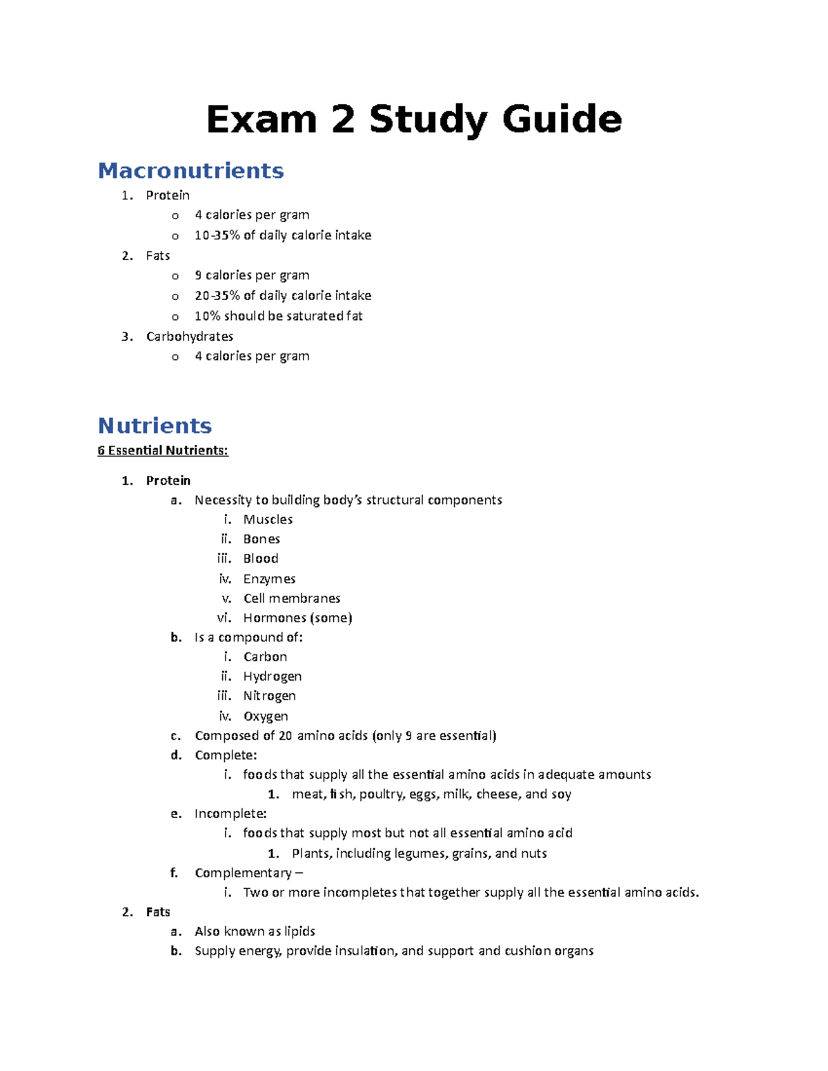 Kin 100 - Exam 2 Study Guide: Macronutrients & Weight Measurement - Studocu