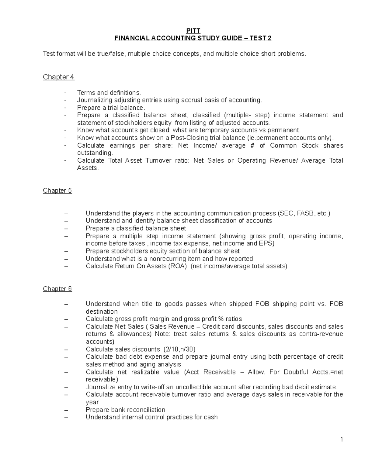 Pitt.Finl Acct.Study Guide Test 2.Ch.4.5 - PITT FINANCIAL ACCOUNTING ...