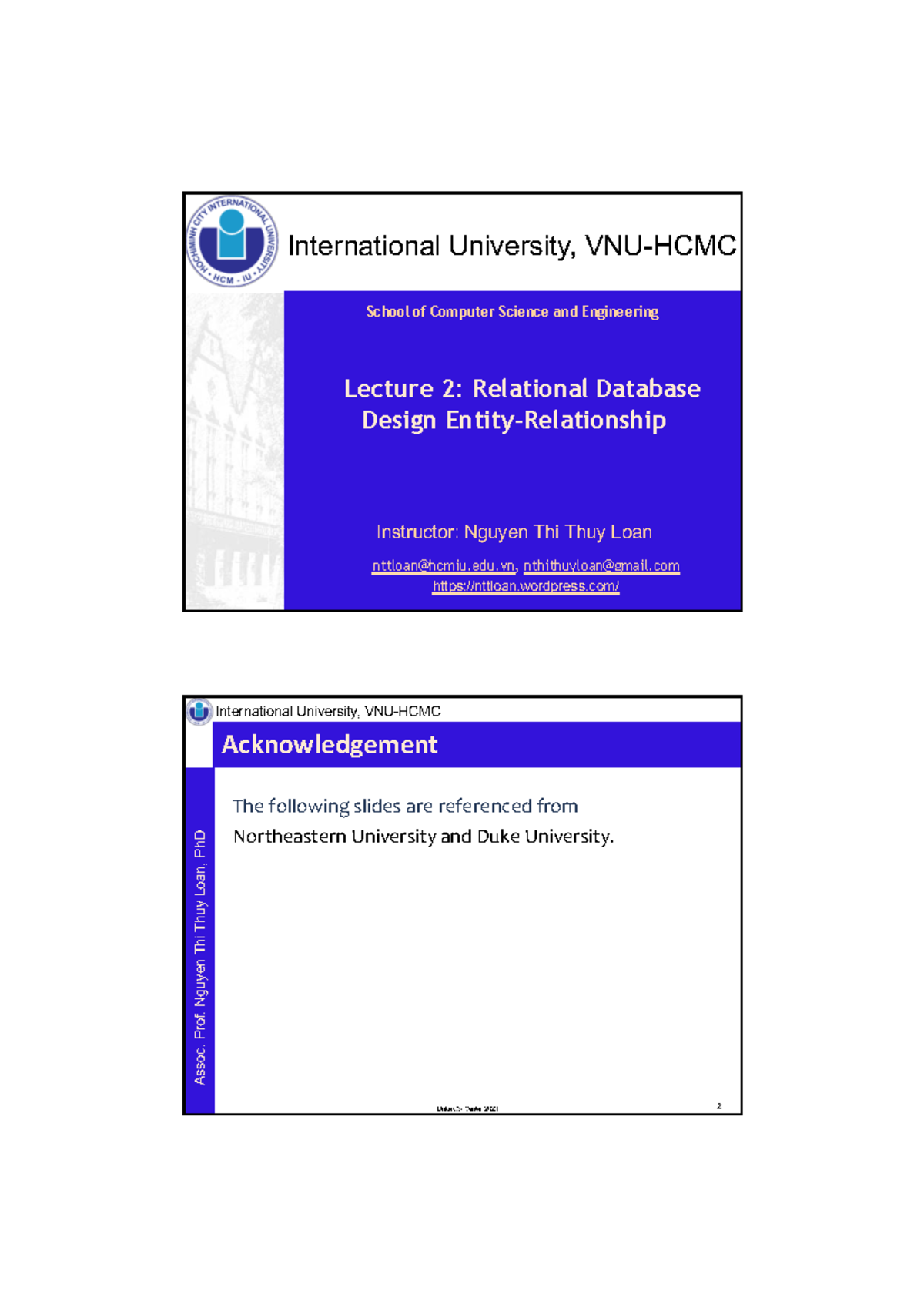 International University CS 101 Lecture 2: Relational Database Design ...