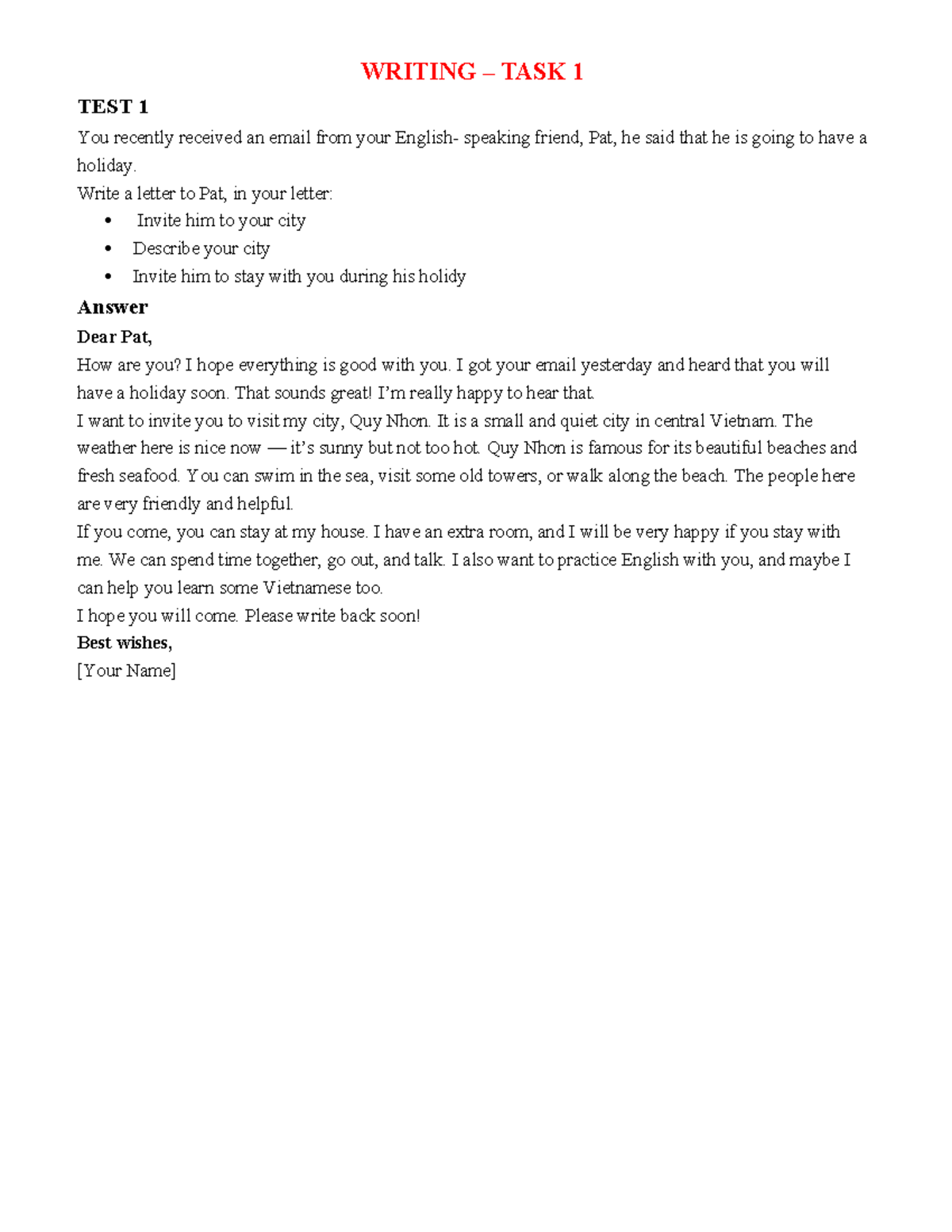 WRITING TASK 1: LETTERS TO FRIENDS AND TEACHERS - Studocu