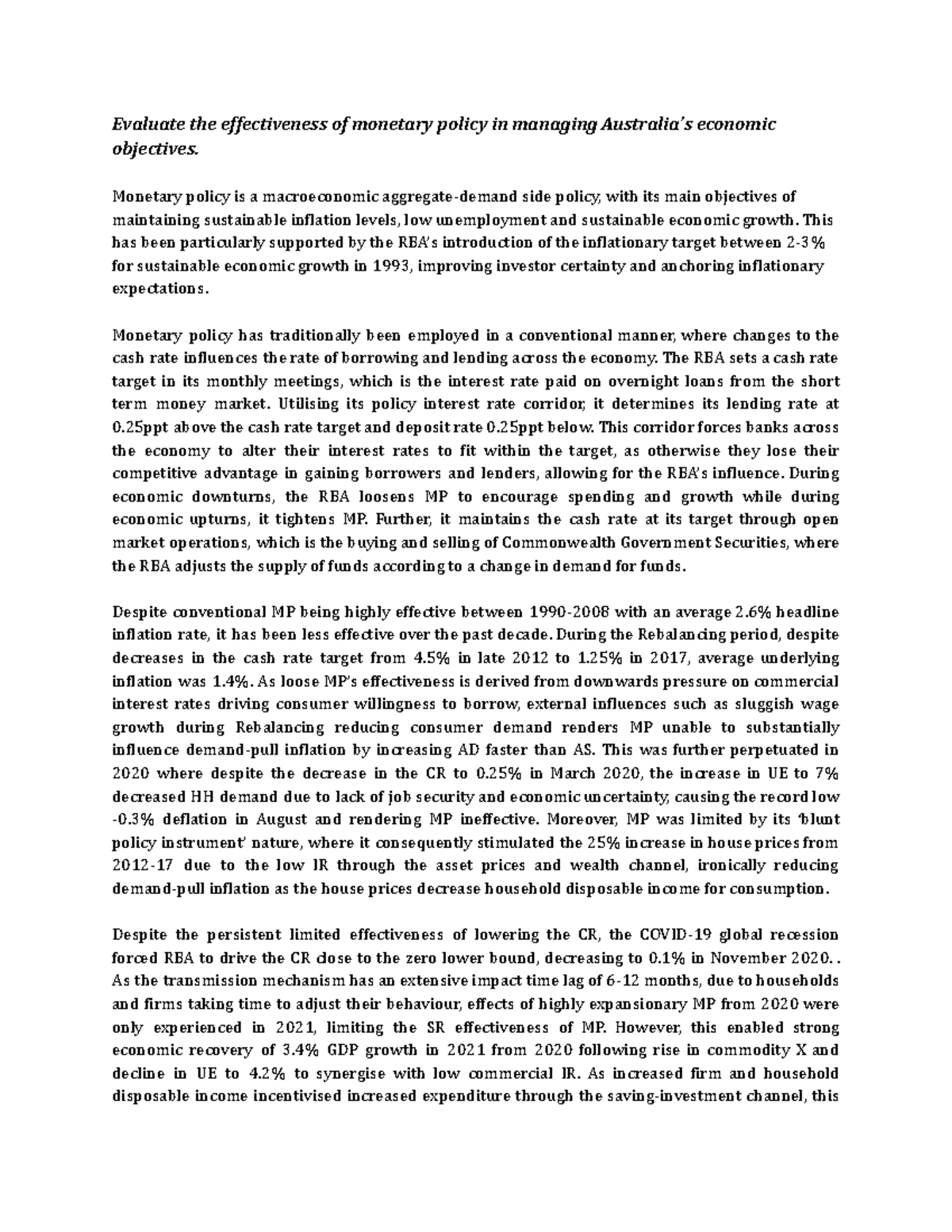 Monetary Policy Essay: Evaluating Effectiveness in Economic Management ...