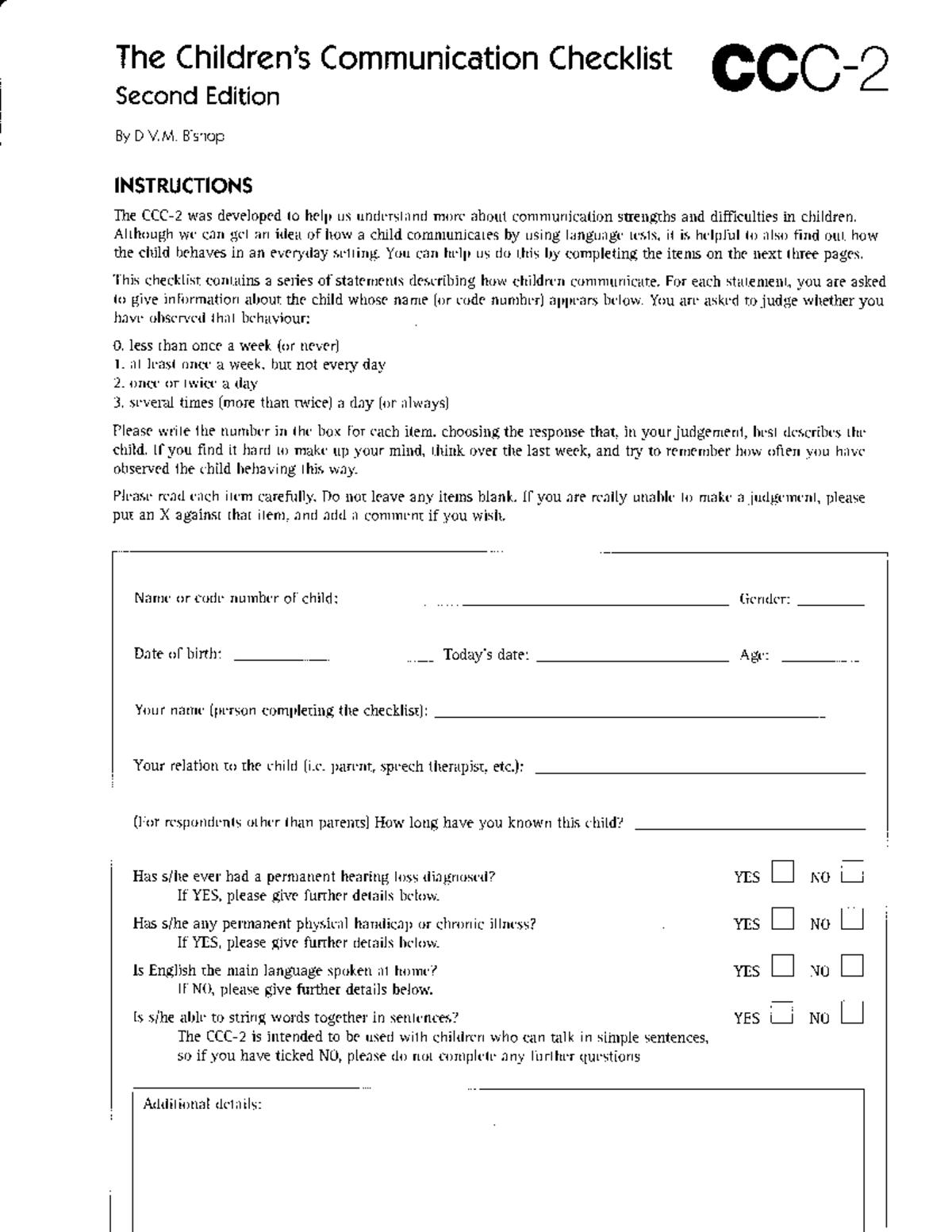 Children's Communication Checklist (CCC-2) - Second Edition - Studocu