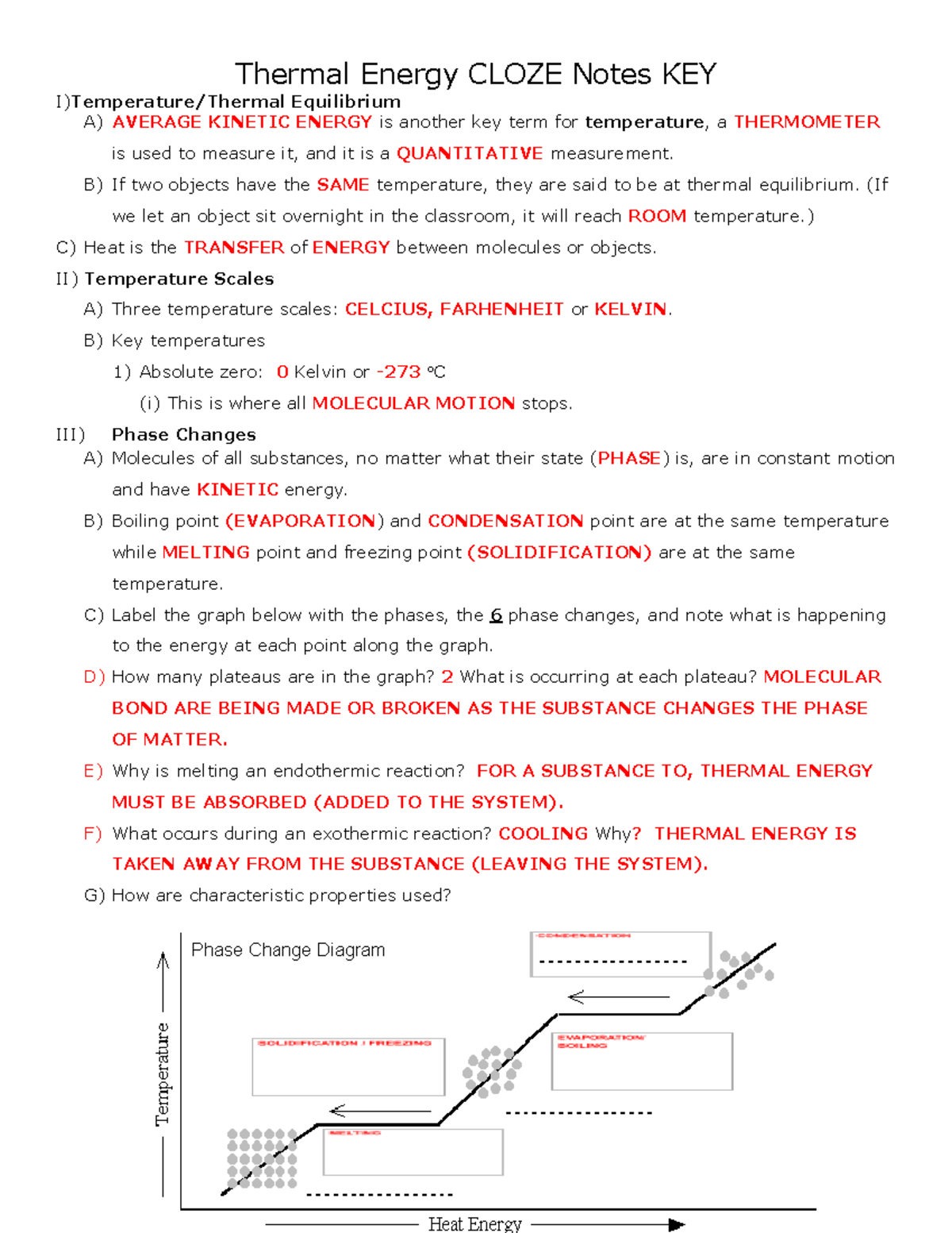 Thermal Energy Key Concepts Notes (CLOZE Format) for Exam Review - Studocu