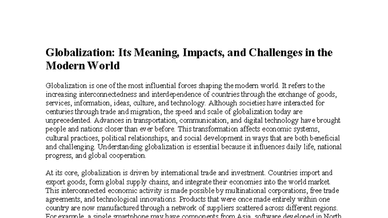 Globalization: Impacts, Challenges, and Opportunities in the Modern Era ...