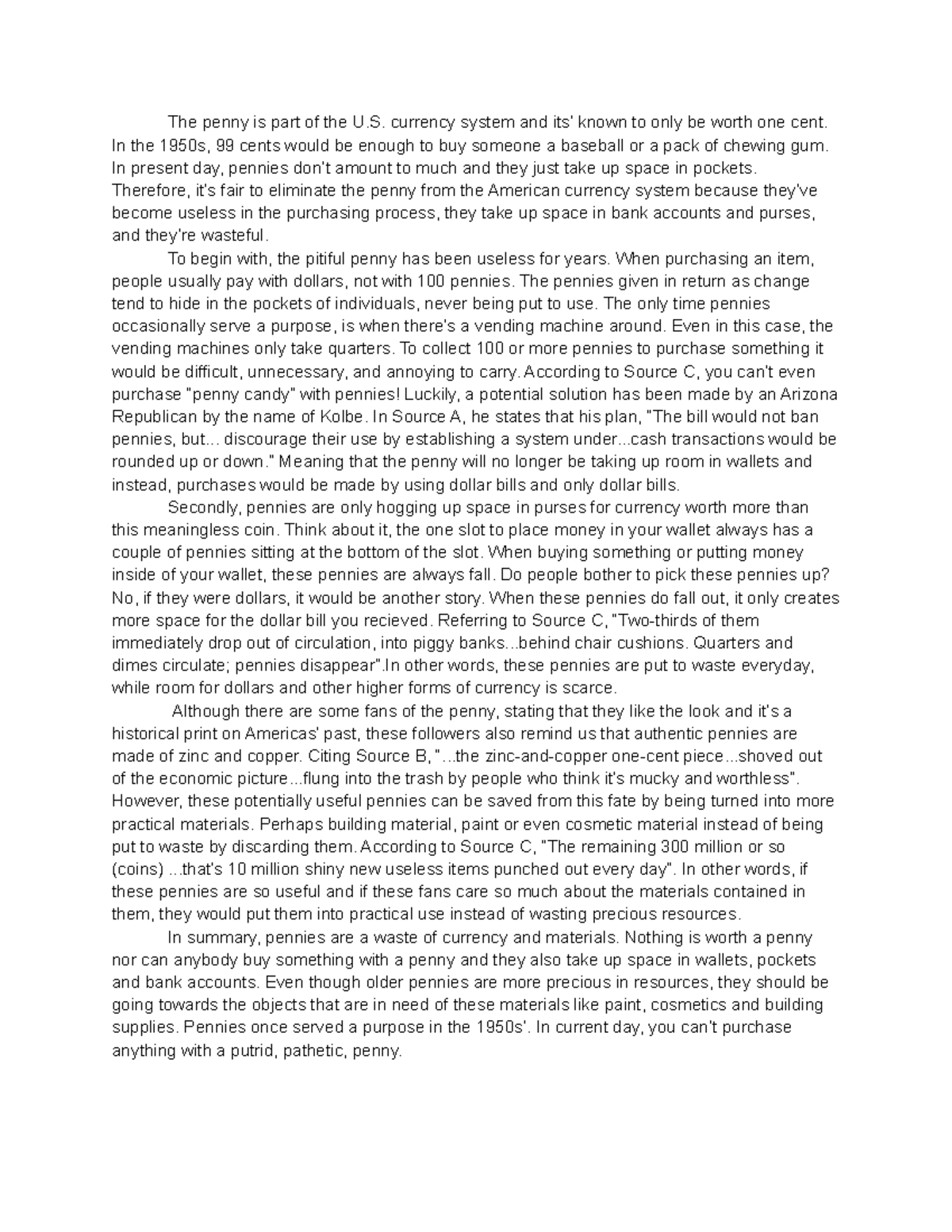Synth Essay Example - The penny is part of the U. currency system and ...