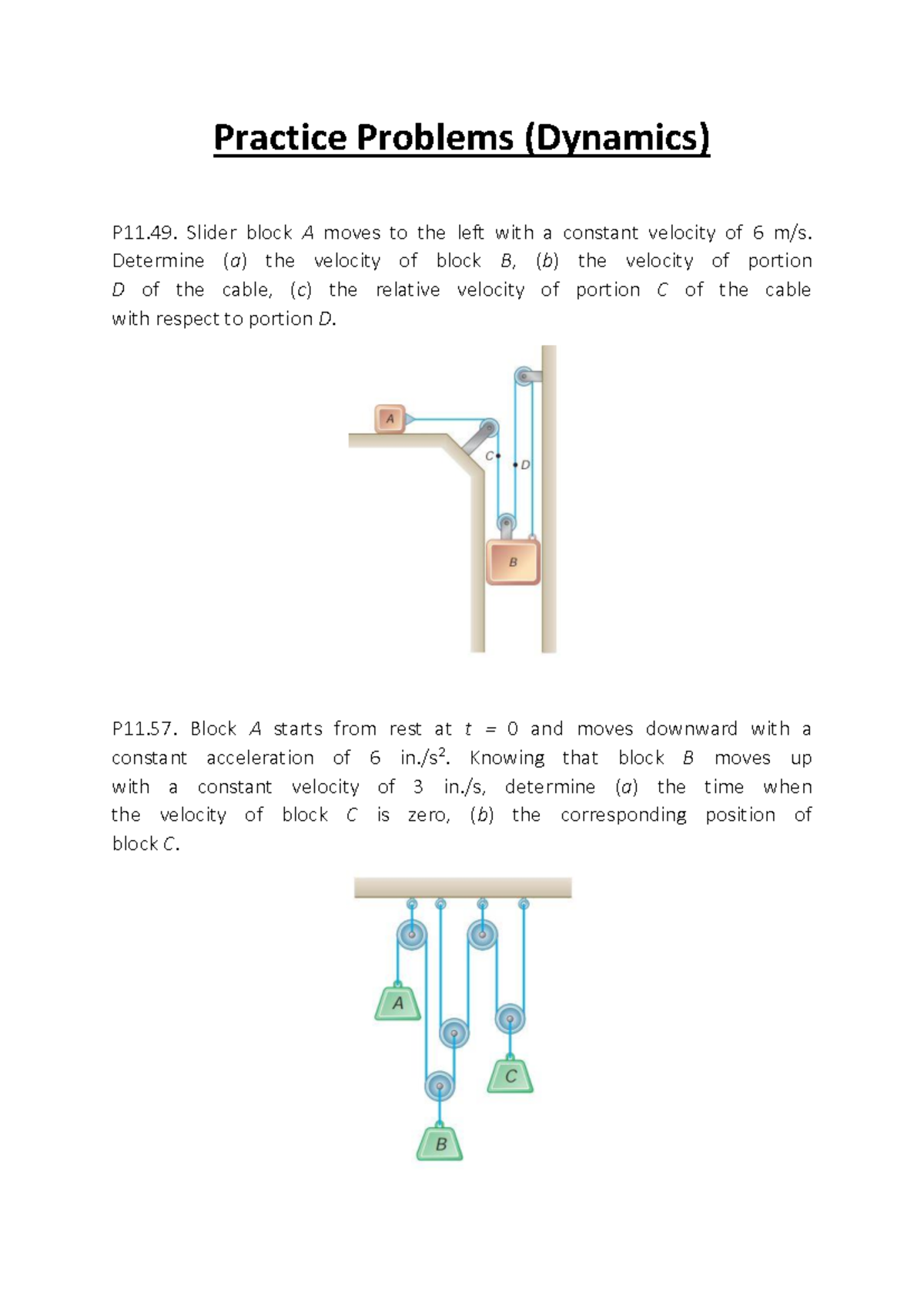 Dynamics Practice Problems P11-P14 for Course 1065 - Studocu