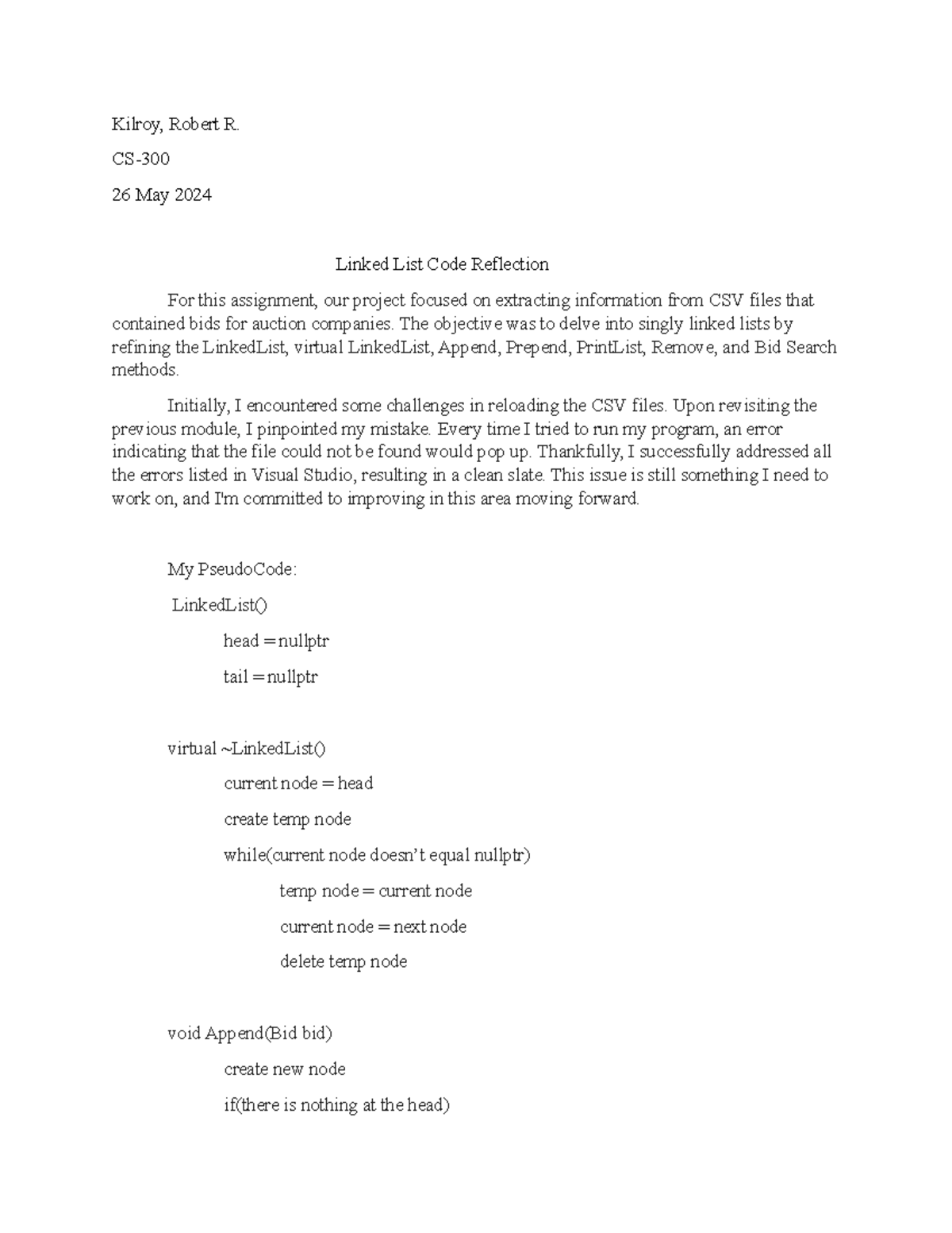 CS-26 Linked List Code Reflection and Challenges Faced - Studocu