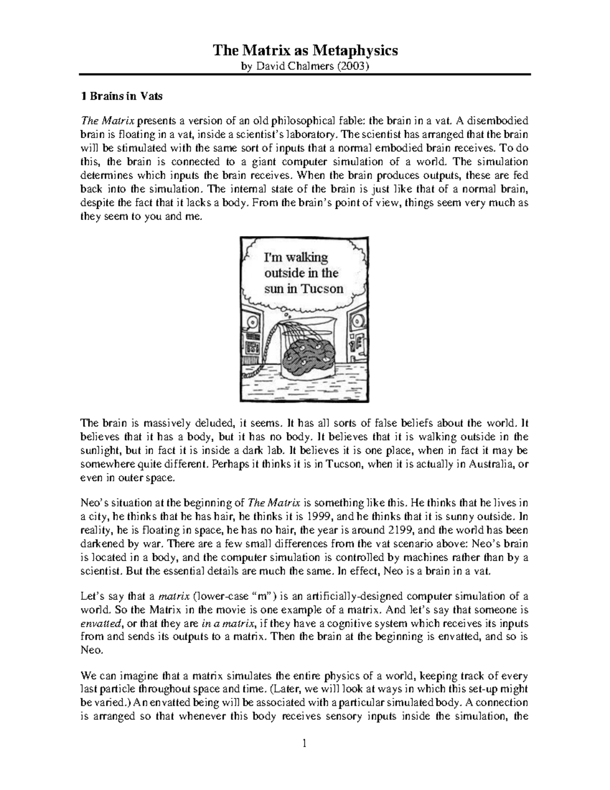 Matrix - Metaphysical Hypothesis and Skepticism Analysis - Studocu