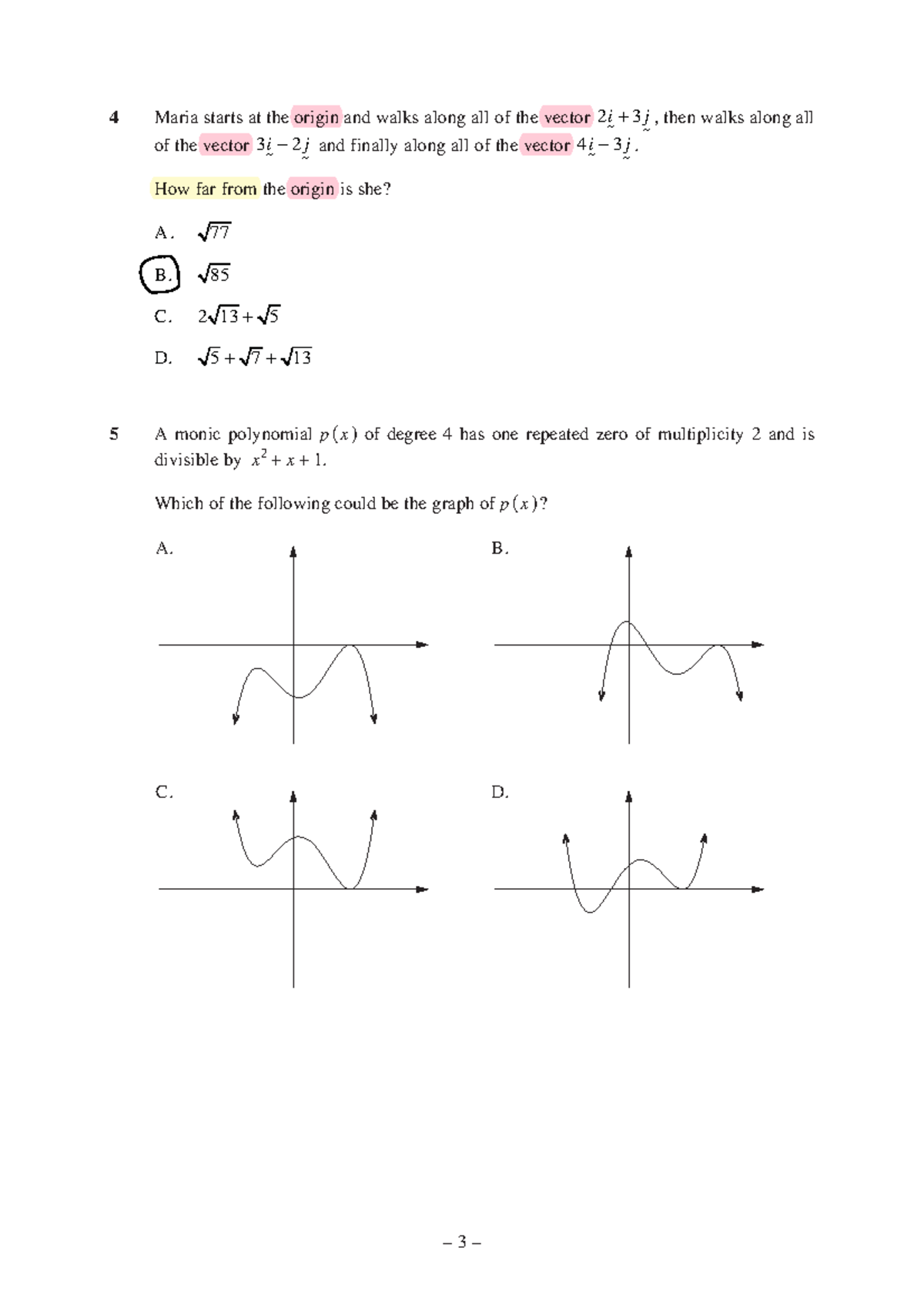 2020 HSC Mathematics Extension 1 - Vector Walk and Polynomial Graphs ...
