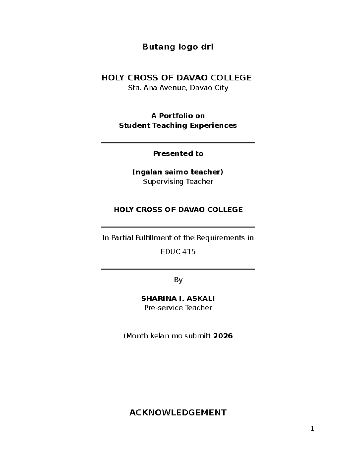 EDUC 415: Student Teaching Portfolio - Reflections and Insights - Studocu