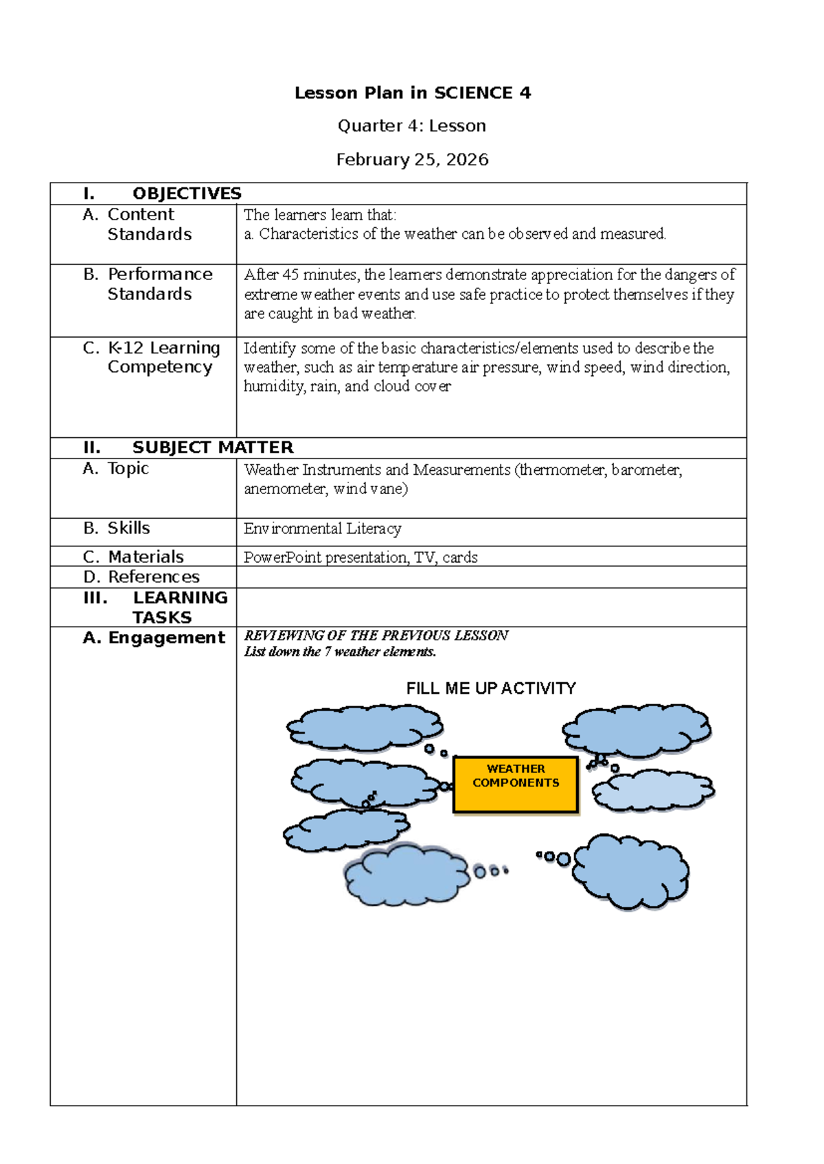 Science 4 Lesson Plan: Weather Instruments & Measurements - Studocu