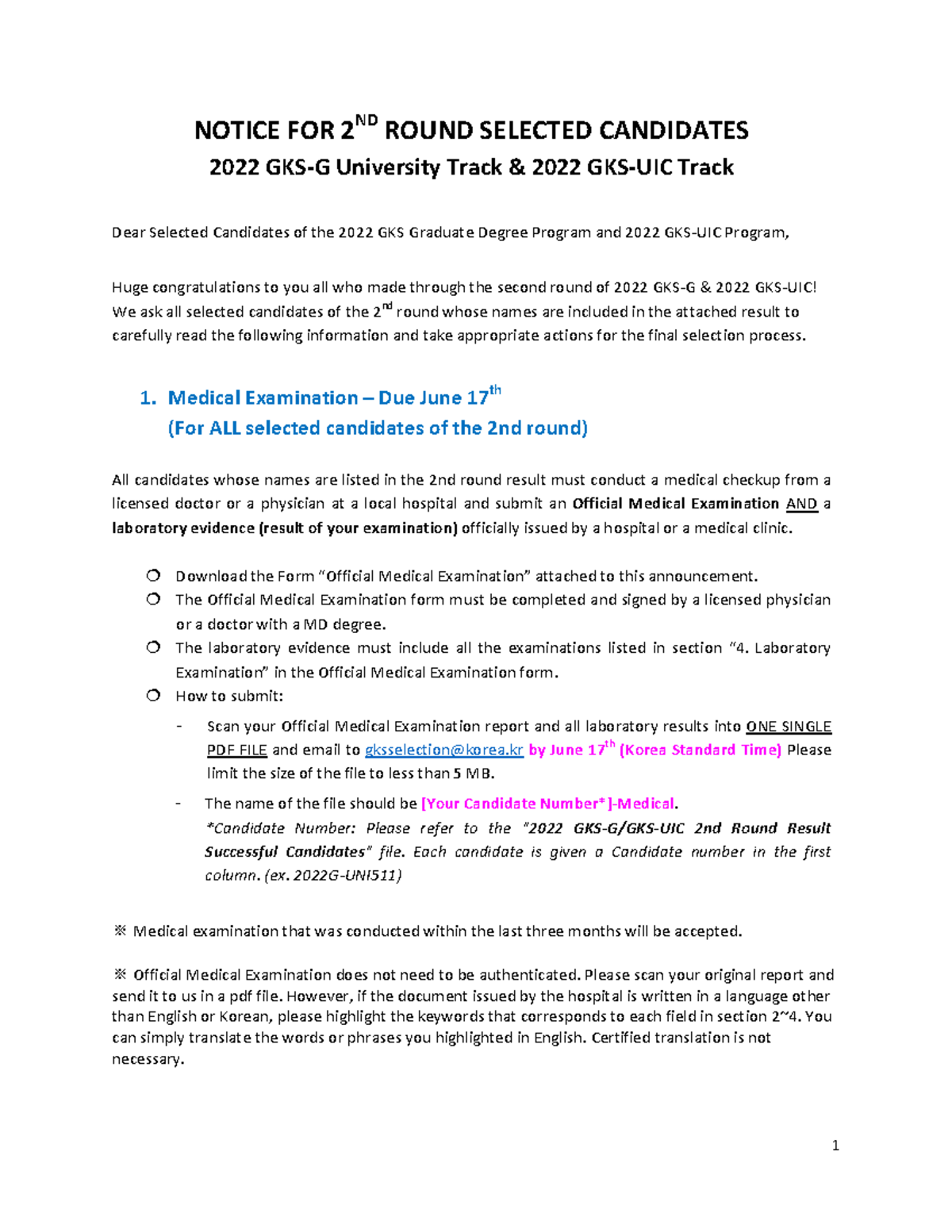 2022 GKS 2nd Round Selection Important Notice for Candidates - Studocu