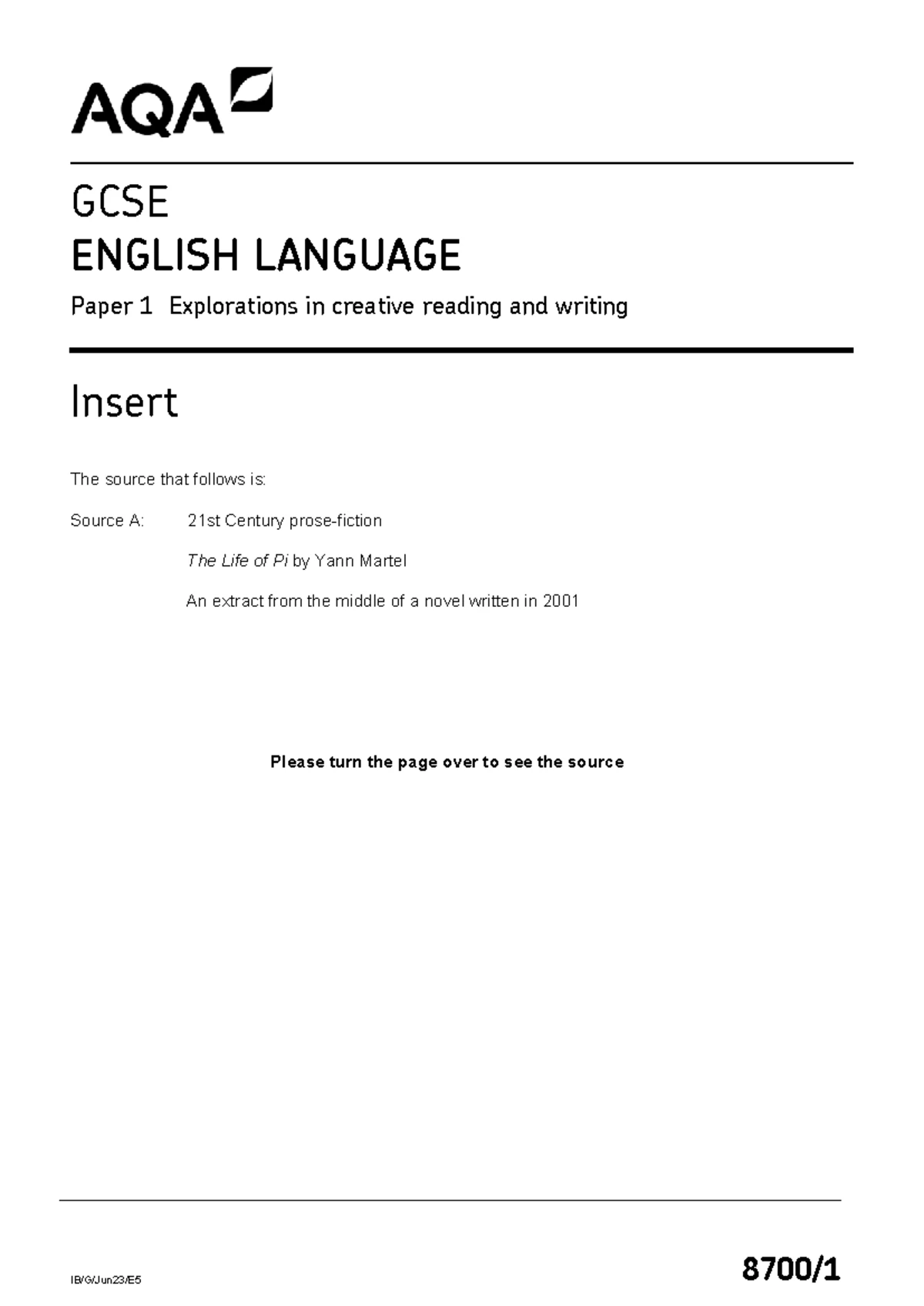 AQA GCSE English Language Paper 1 Mark Scheme June 2023 Version 1.0 ...