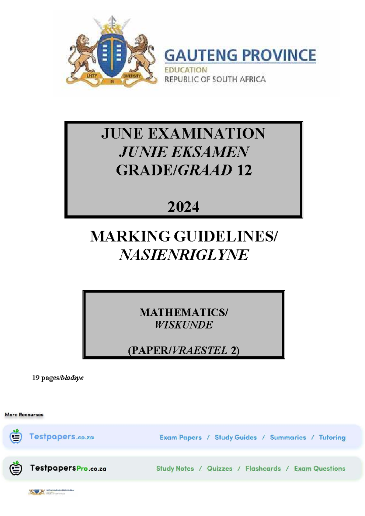 GR12 0624 Mathematics/Wiskunde June 2024 Exam Marking Guidelines - Studocu