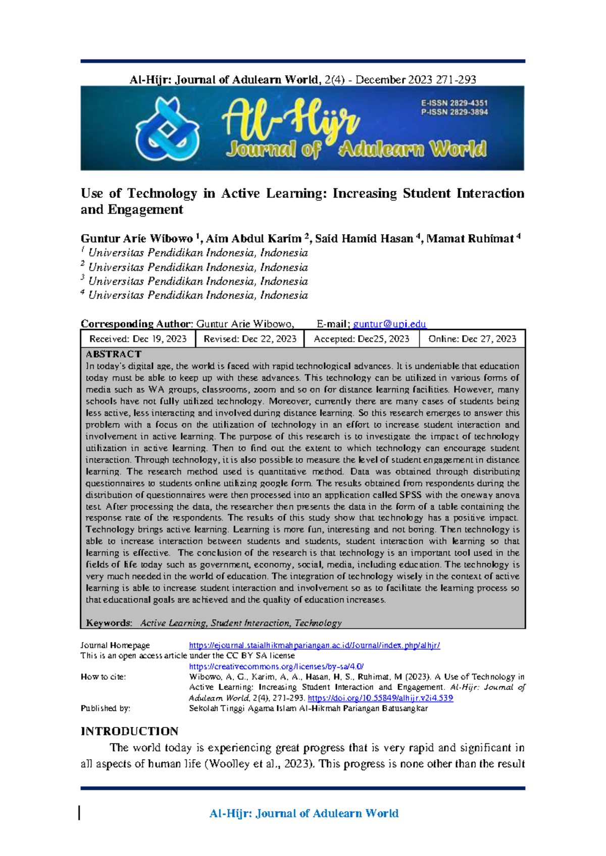 Use of Technology in Active Learning: Enhancing Student Engagement and ...
