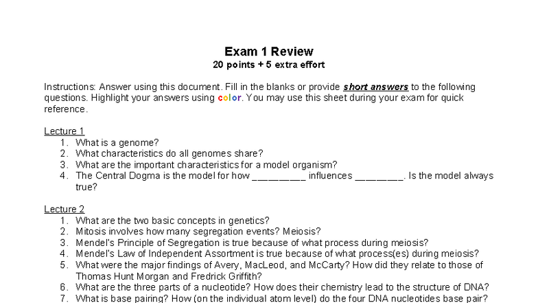 BIO101 Exam 1 Review Sheet: Key Concepts & Questions - Studocu