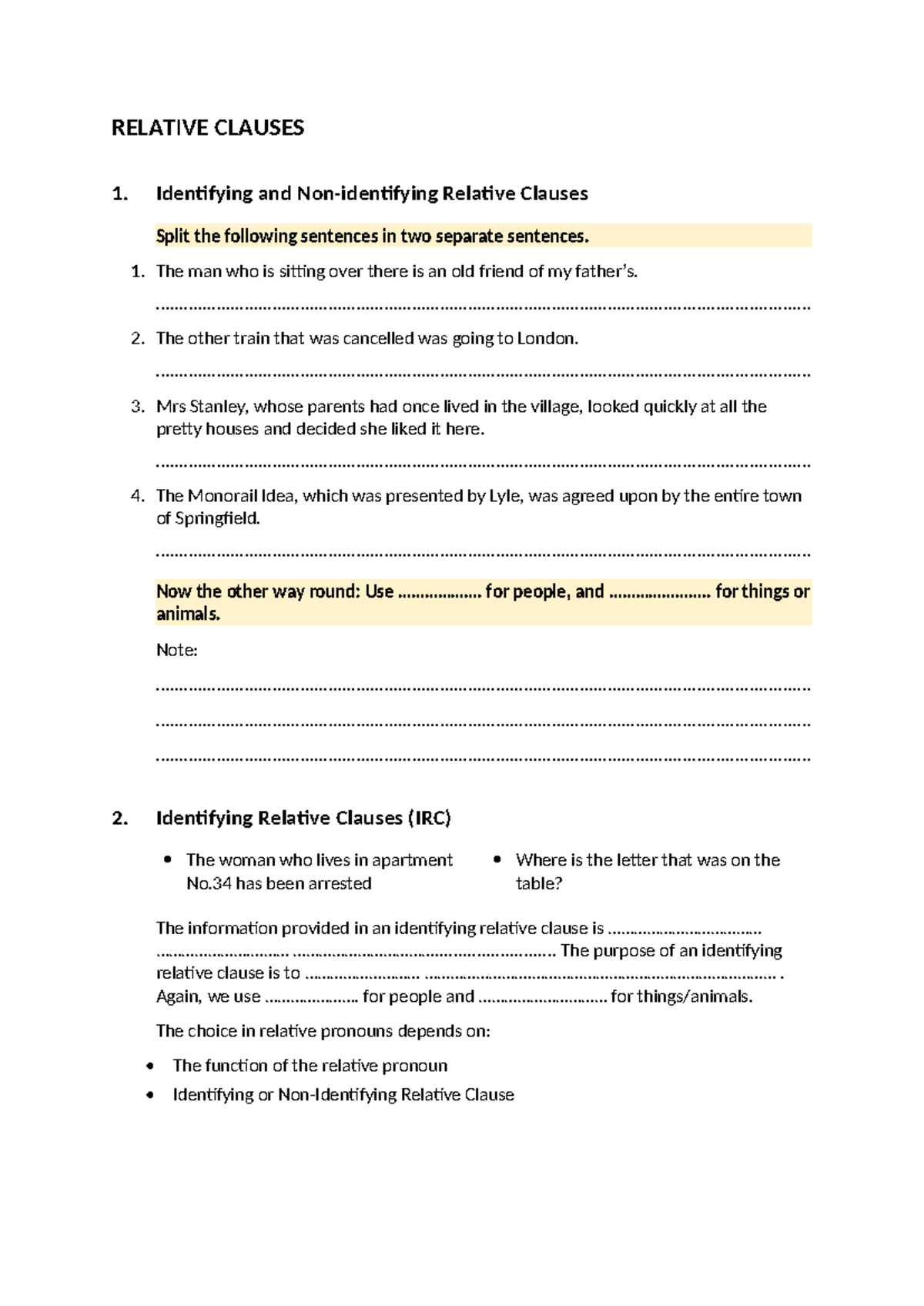 sjsjsjsjsjsjsjsj - RELATIVE CLAUSES 1. Identifying and Non-identifying ...