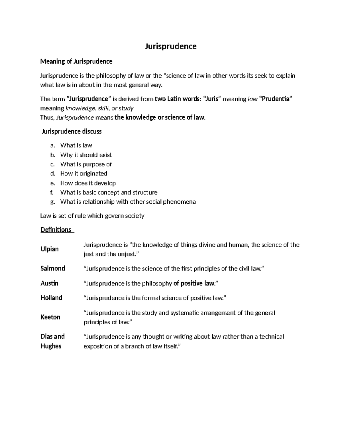 Jurisprudence (LAW101) - Comprehensive Study Notes on Legal Philosophy ...