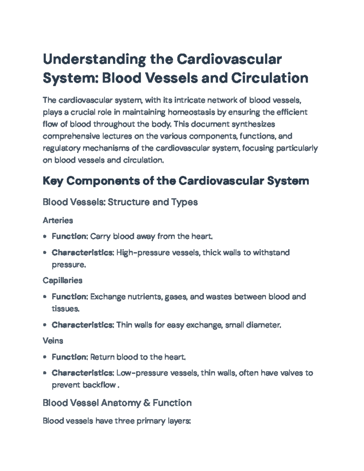 Comprehensive Overview of the Cardiovascular System: Blood Vessels ...