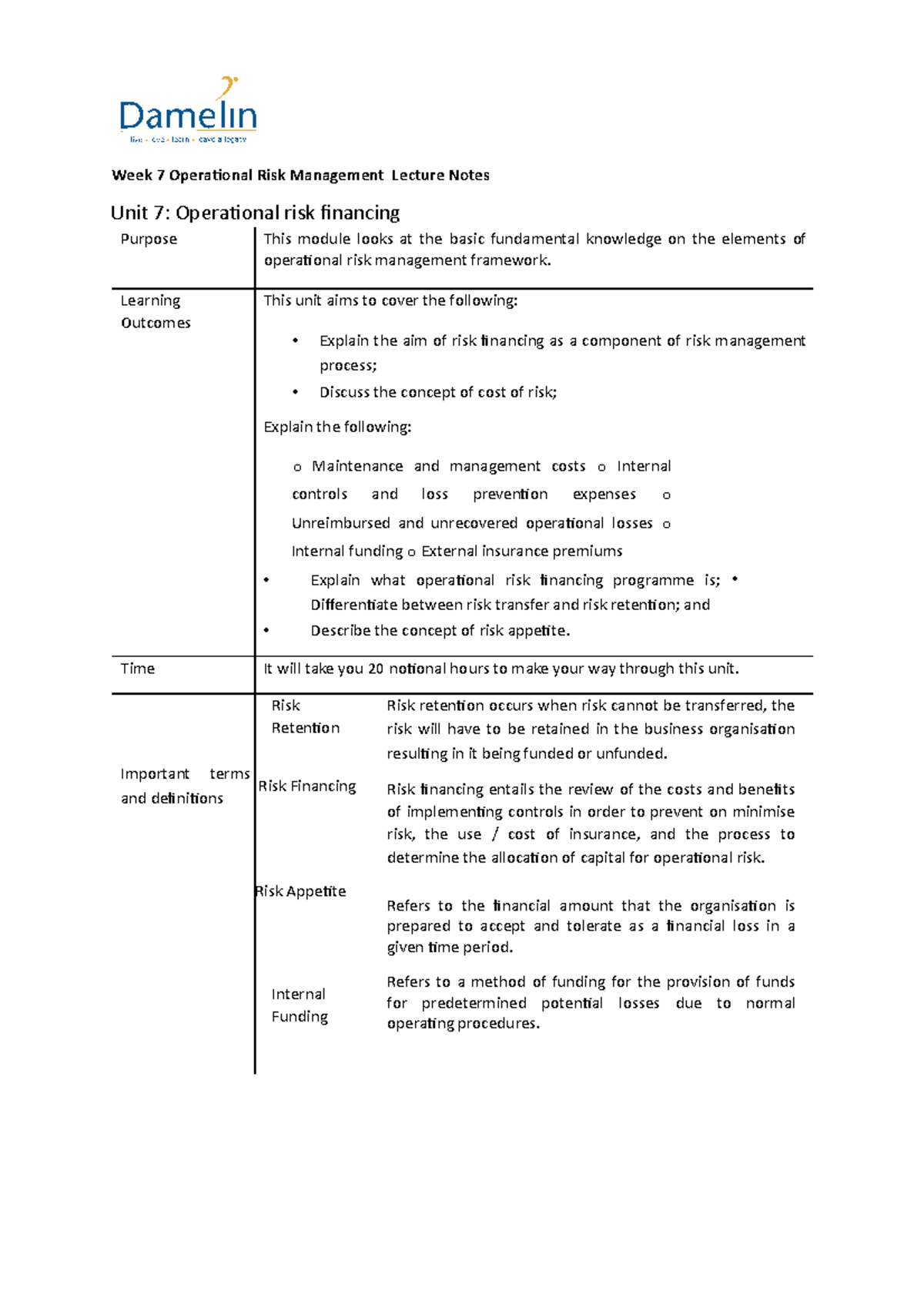 Week 7: Operational Risk Financing Insights for Effective Management ...