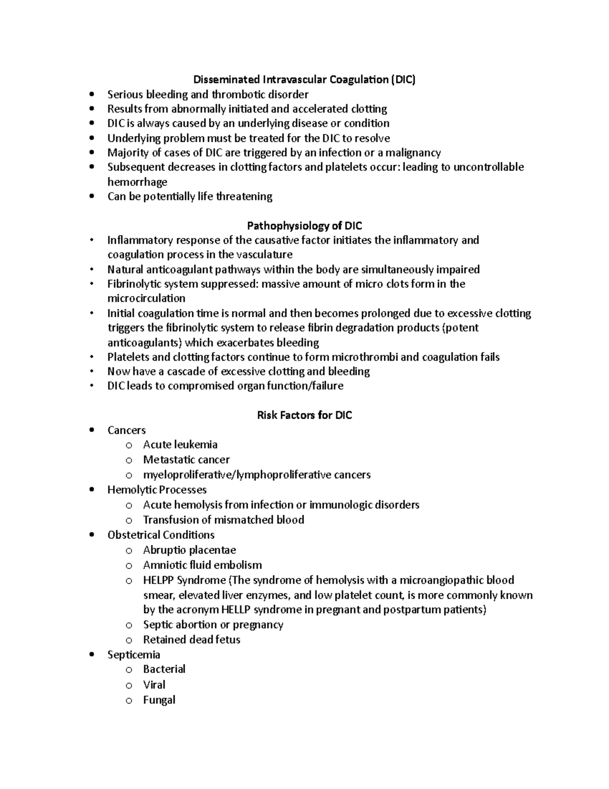 Medsurg 3 Unit 5: Comprehensive Notes on DIC and Aneurysms - Studocu