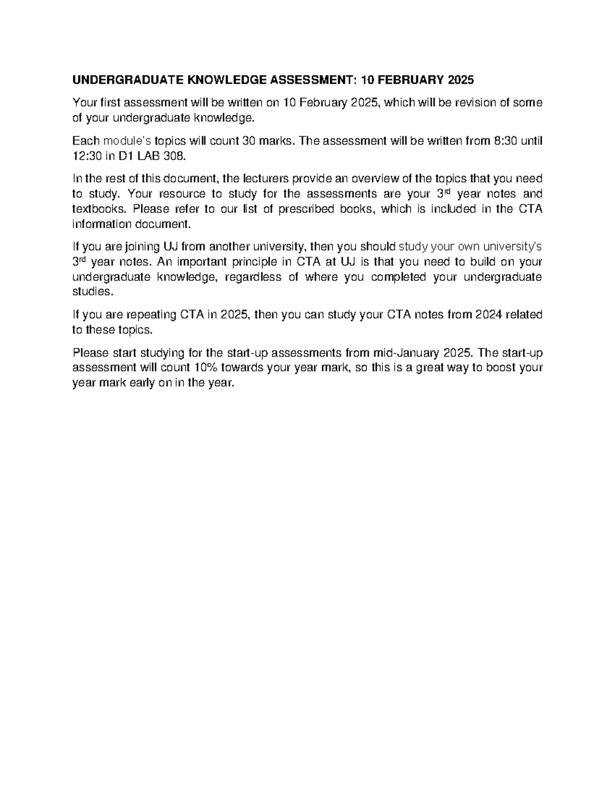 CTA Startup Assessment Outline for Feb 2025: Key Topics & Guidelines ...