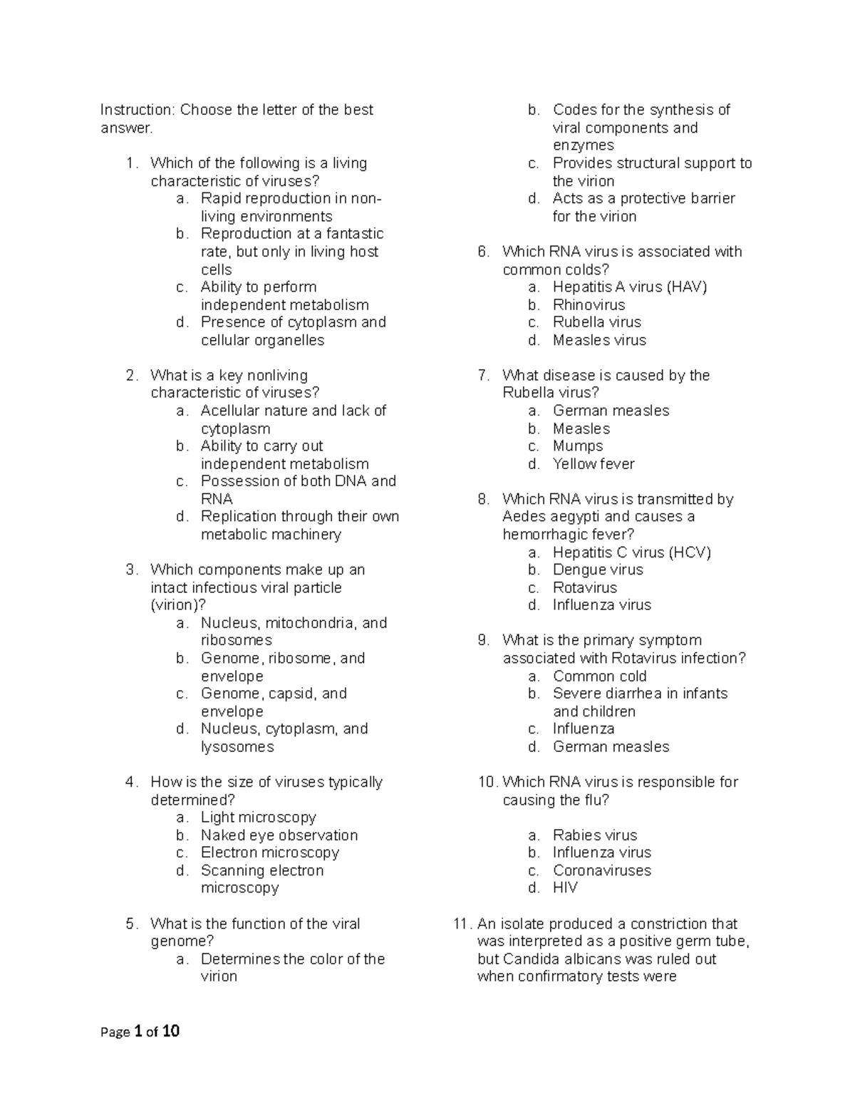 Myco-viro exam - QUESTIONS - Instruction: Choose the letter of the best ...