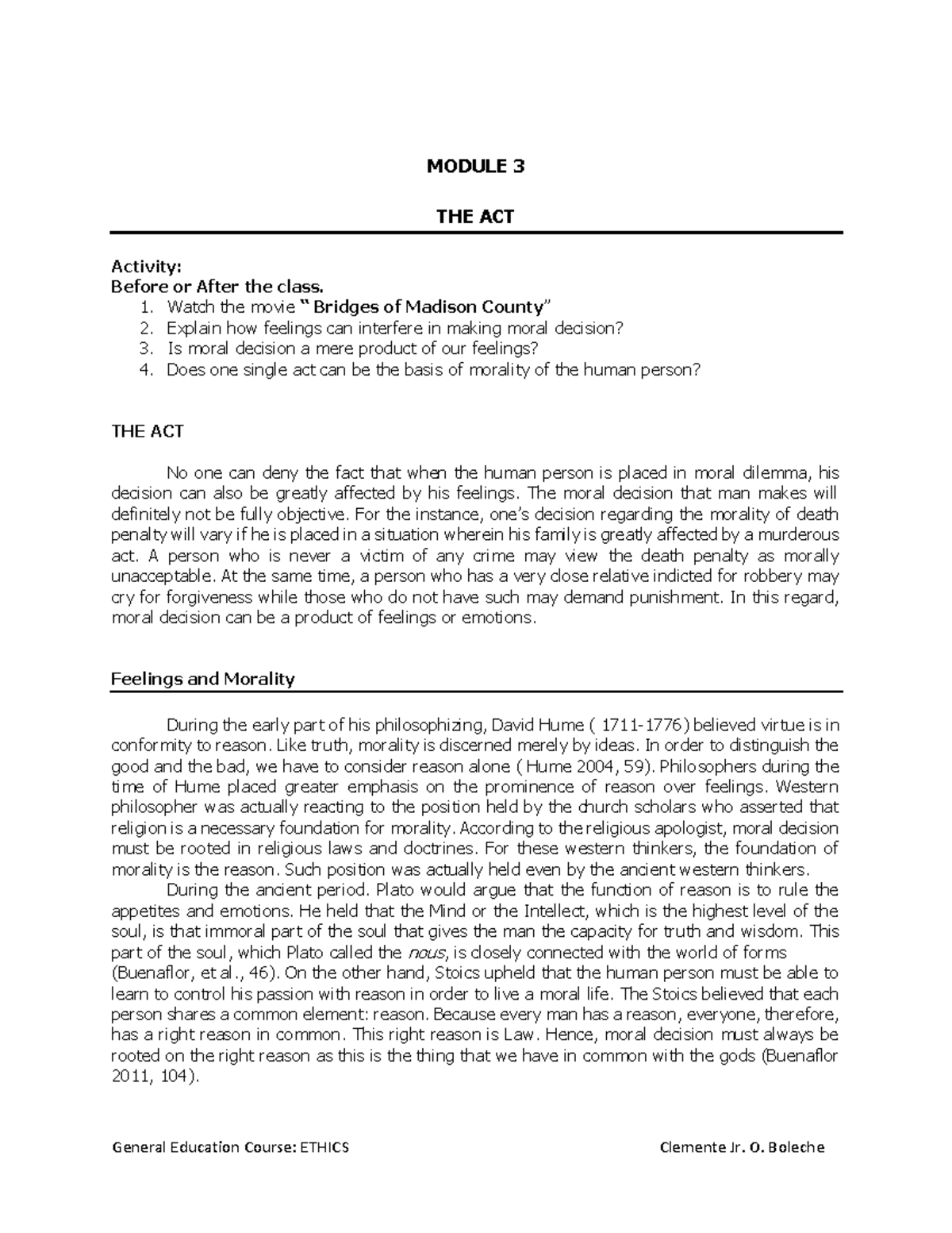 Ethics Module 3: Analyzing Feelings in Moral Decision-Making - Studocu