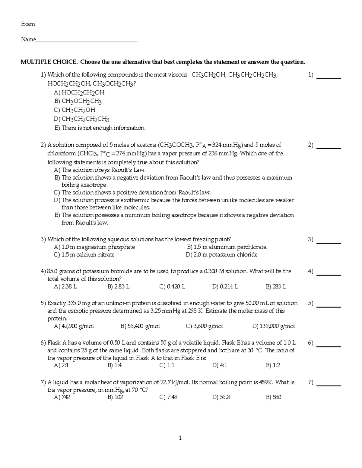 Chemistry 101: Practice Midterm Exam Questions and Answers - Studocu