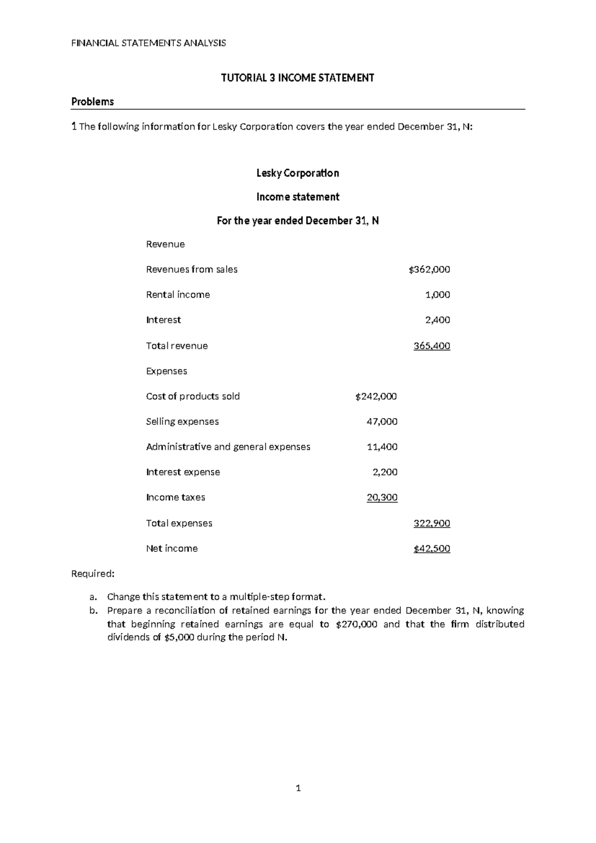 FSA Tutorial 3: Income Statement Analysis for Fall 2025 - Studocu