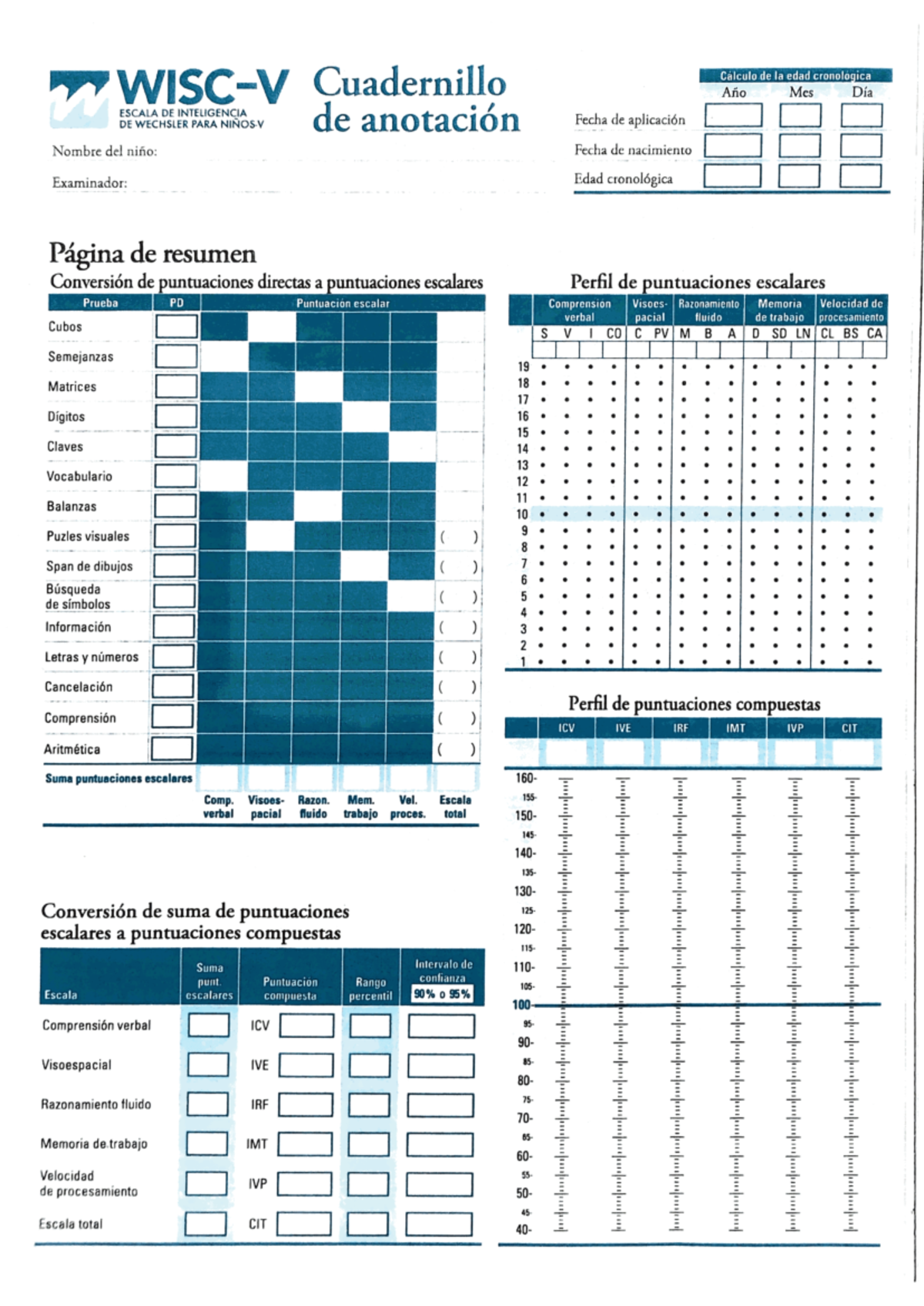 Protocolo WISC V: Cuadernillo de Anotación y Puntuaciones - Document Preview