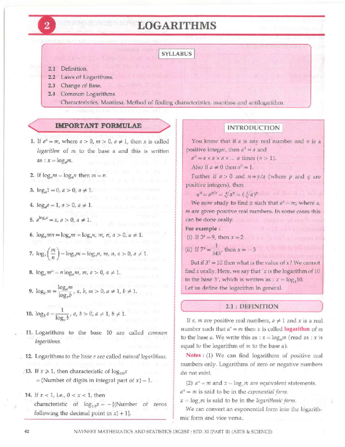 Logarithms Problem Set: Key Concepts and Exercises (MATH 101) - Studocu