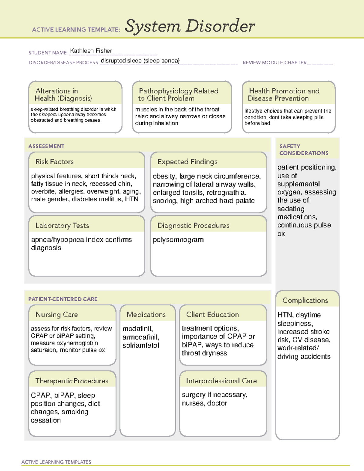 Systemdisorder sleep - ATI medication/system template - ACTIVE LEARNING ...