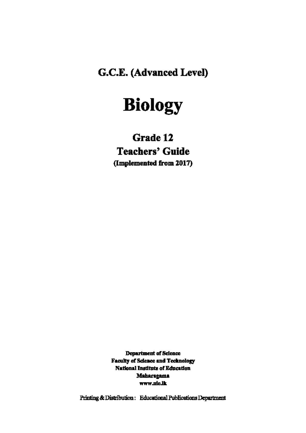 Grade 12 biology teacher guide - GCSE O/L Science - ii 2018 Department ...