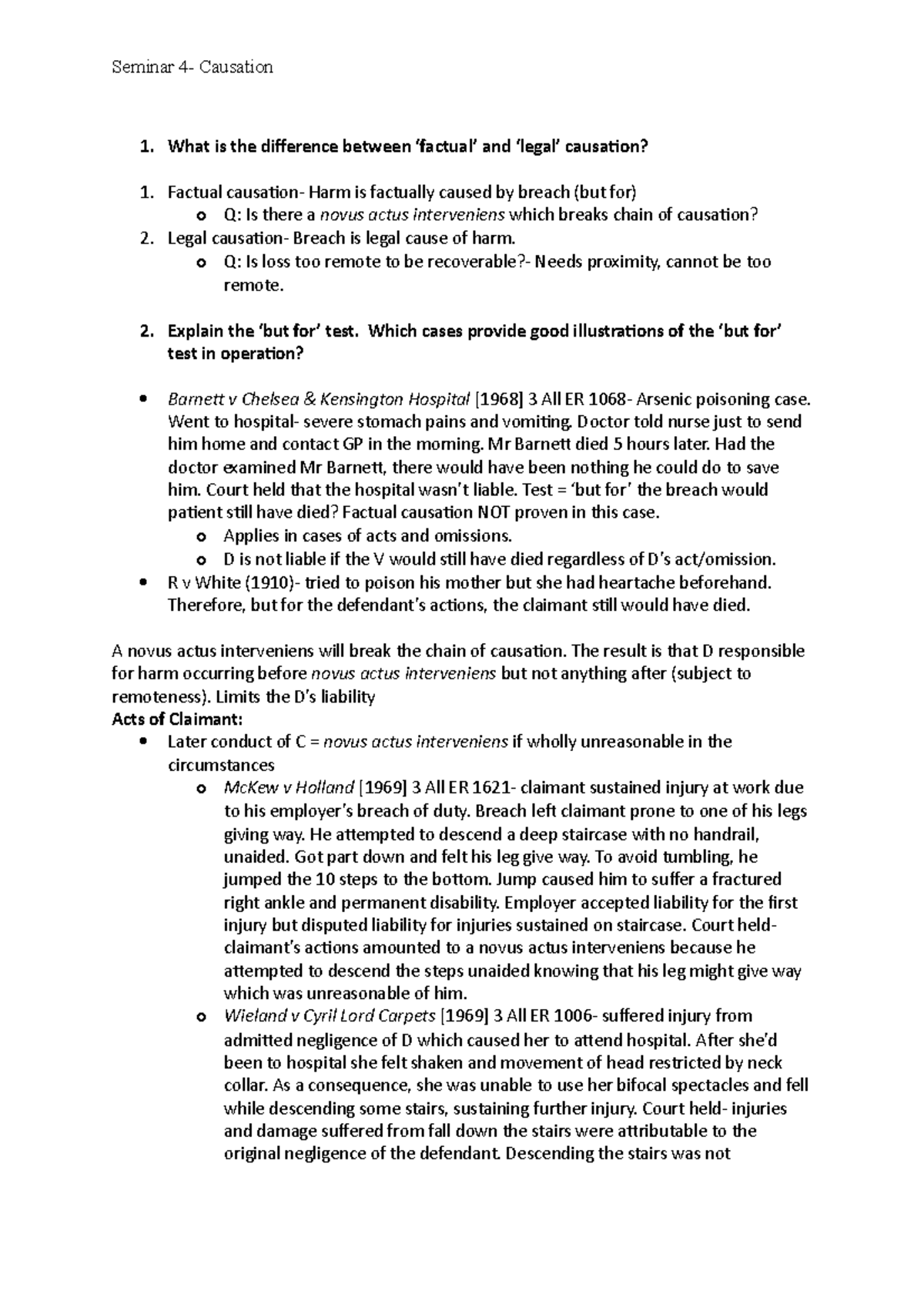 Causation Seminar 4: Examining Factual vs. Legal Dimensions - Studocu