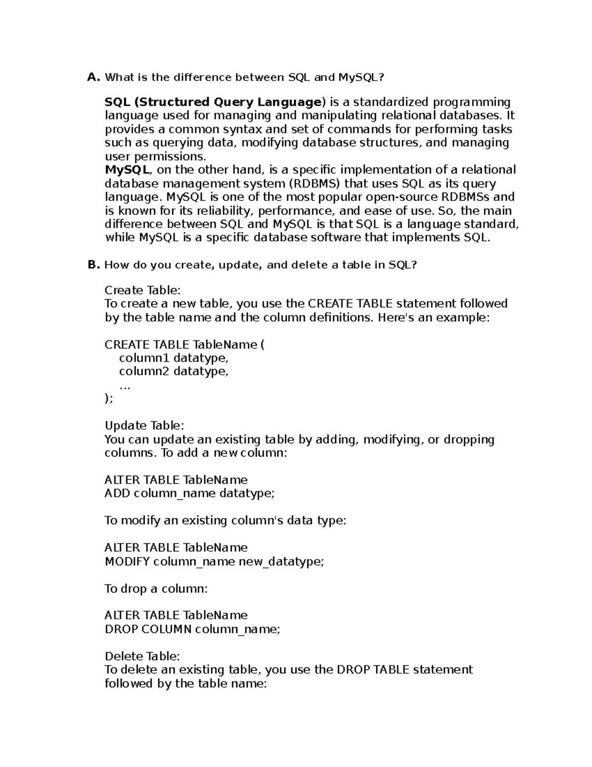 All SQL - Cool - A. What is the difference between SQL and MySQL? SQL ...