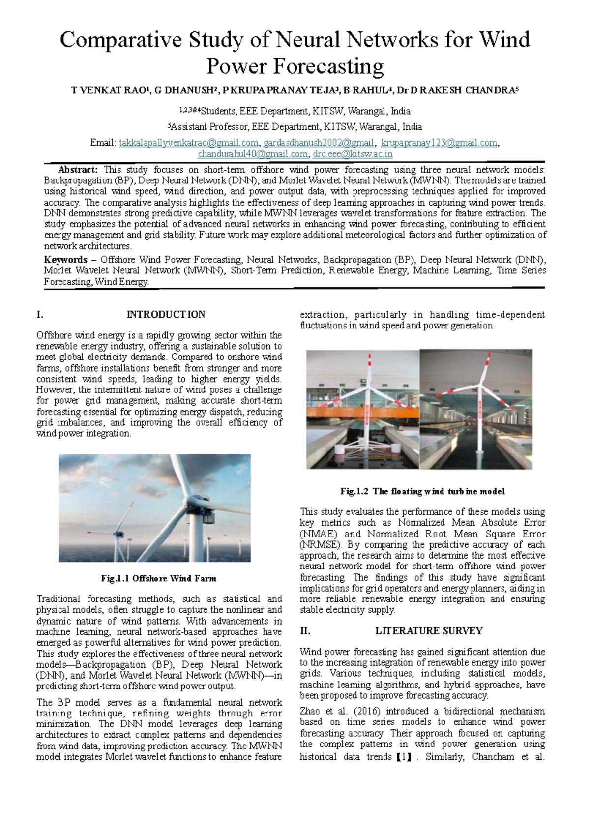 Comparative Analysis of Neural Networks for Wind Power Forecasting (T ...