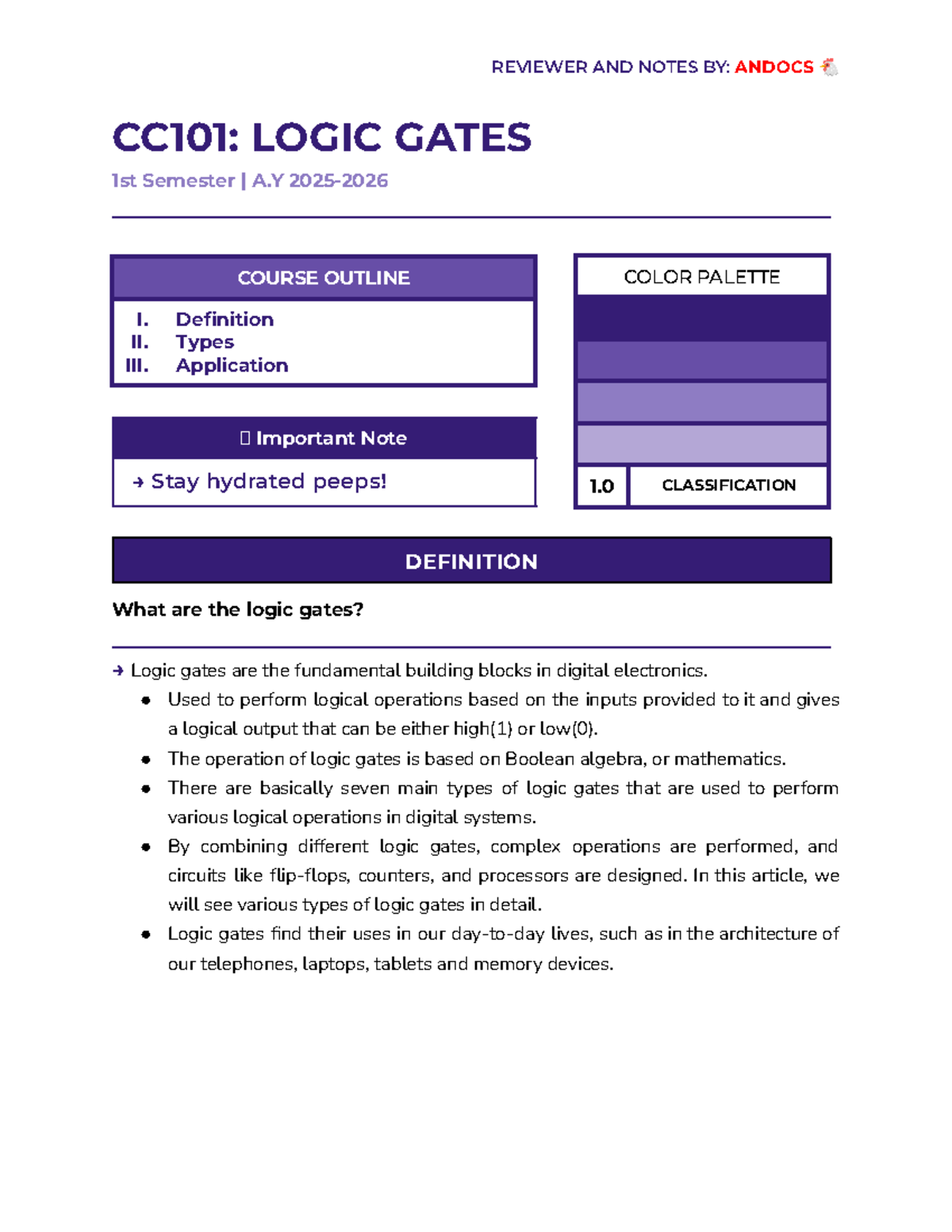 ANDOCS CC101: Logic Gates Overview and Applications Notes - Studocu