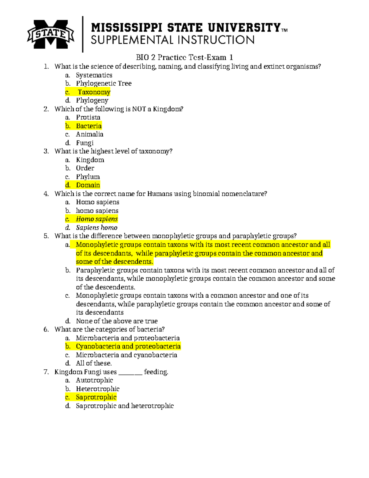 Practice exam - BIO 2 Practice Test-Exam 1 What is the science of ...