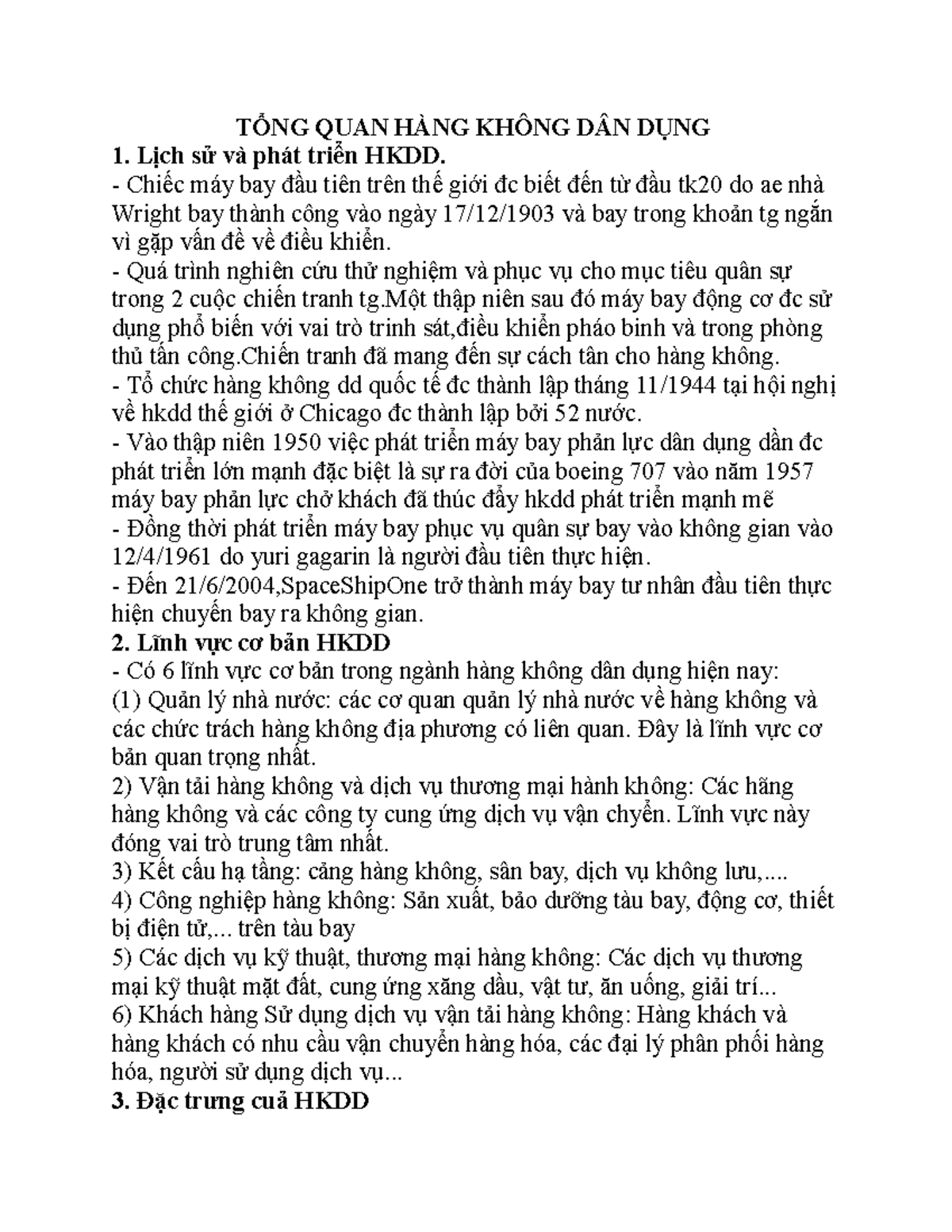 TỔNG QUAN HÀNG Không DÂN DỤNG - TỔNG QUAN HÀNG KHÔNG DÂN DỤNG Lịch sử và phát triển HKDD. Chiếc máy - Studocu