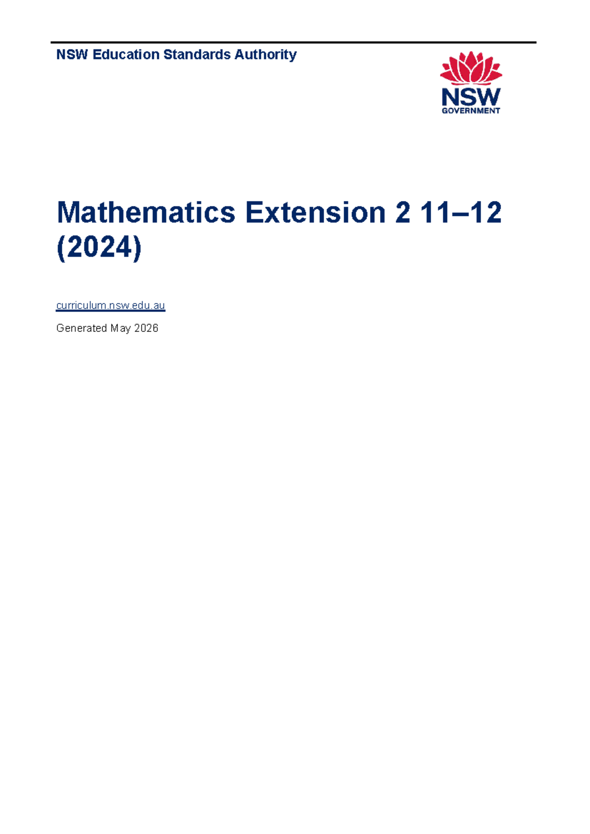 NESA Mathematics Extension 2 (2024) Curriculum Overview for Year 12 ...