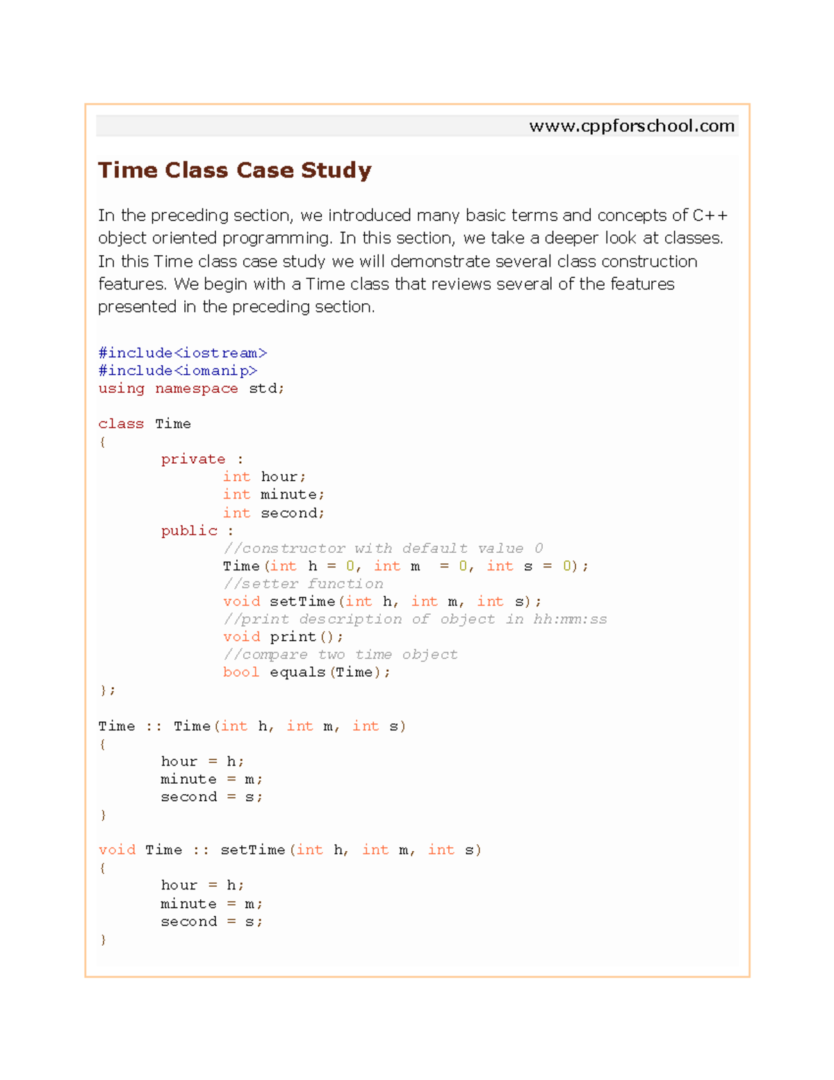 Chapter 20 class example program - cppforschool Time Class Case Study ...