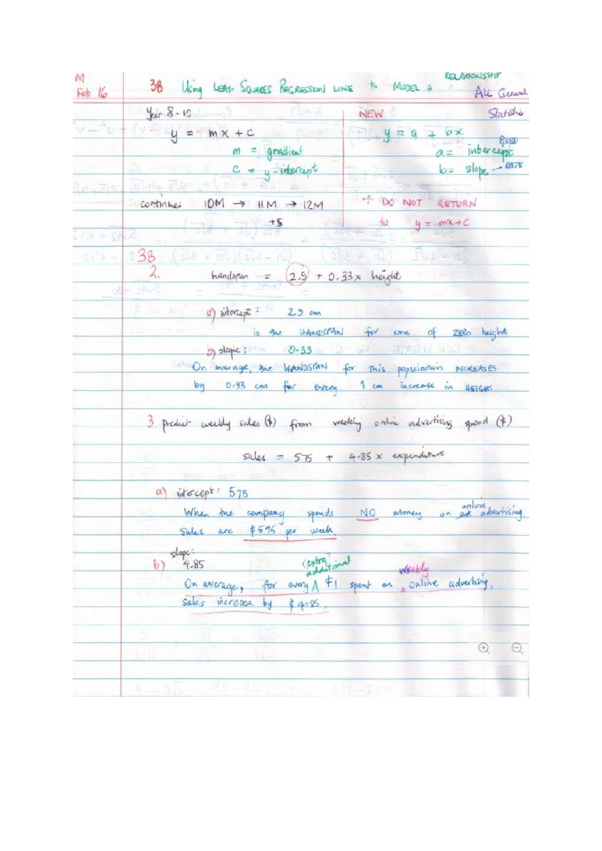 Least Squares Regression Line Analysis for Year 8 Statistics - Studocu