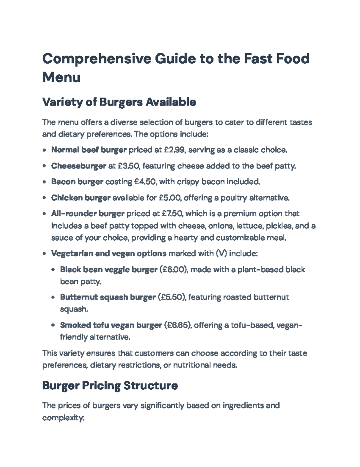 Comprehensive Guide to Fast Food Menu Options and Prices ...