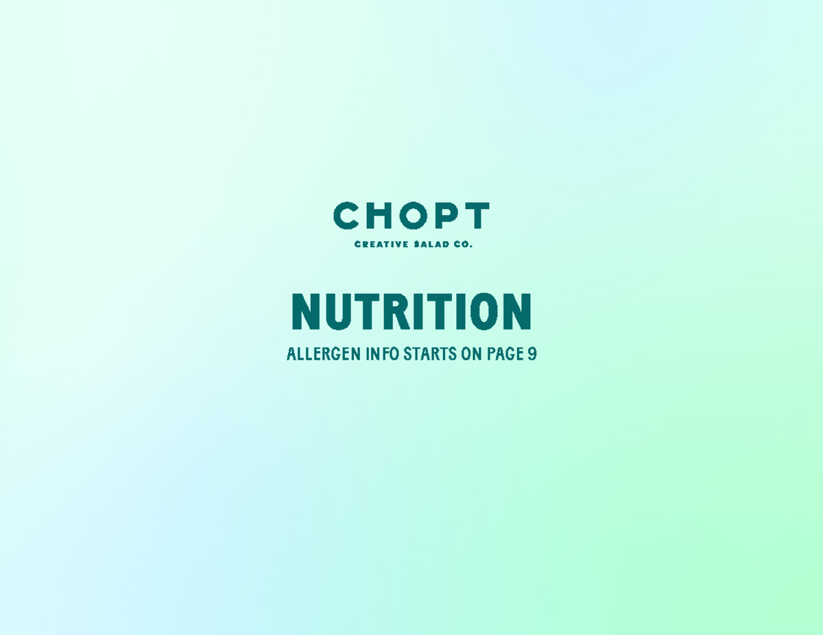 Chopt Nutrition Allergen Info Guide (Updated Summer 2025) - Studocu