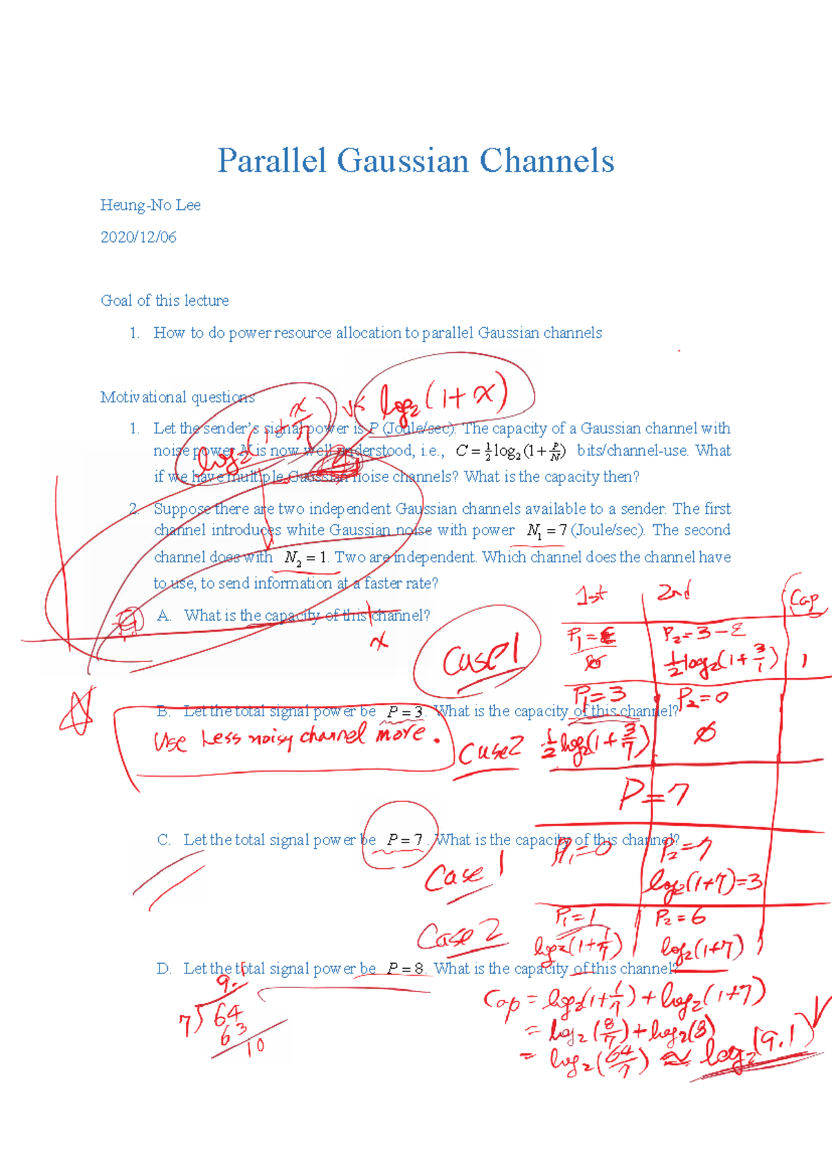 Parallel Gaussian Channel Capacity Lecture Notes - Studocu