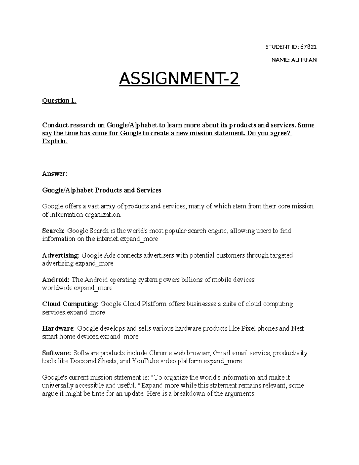 Google/Alphabet: Proposed Mission Statement Update - Assignment 2 ...