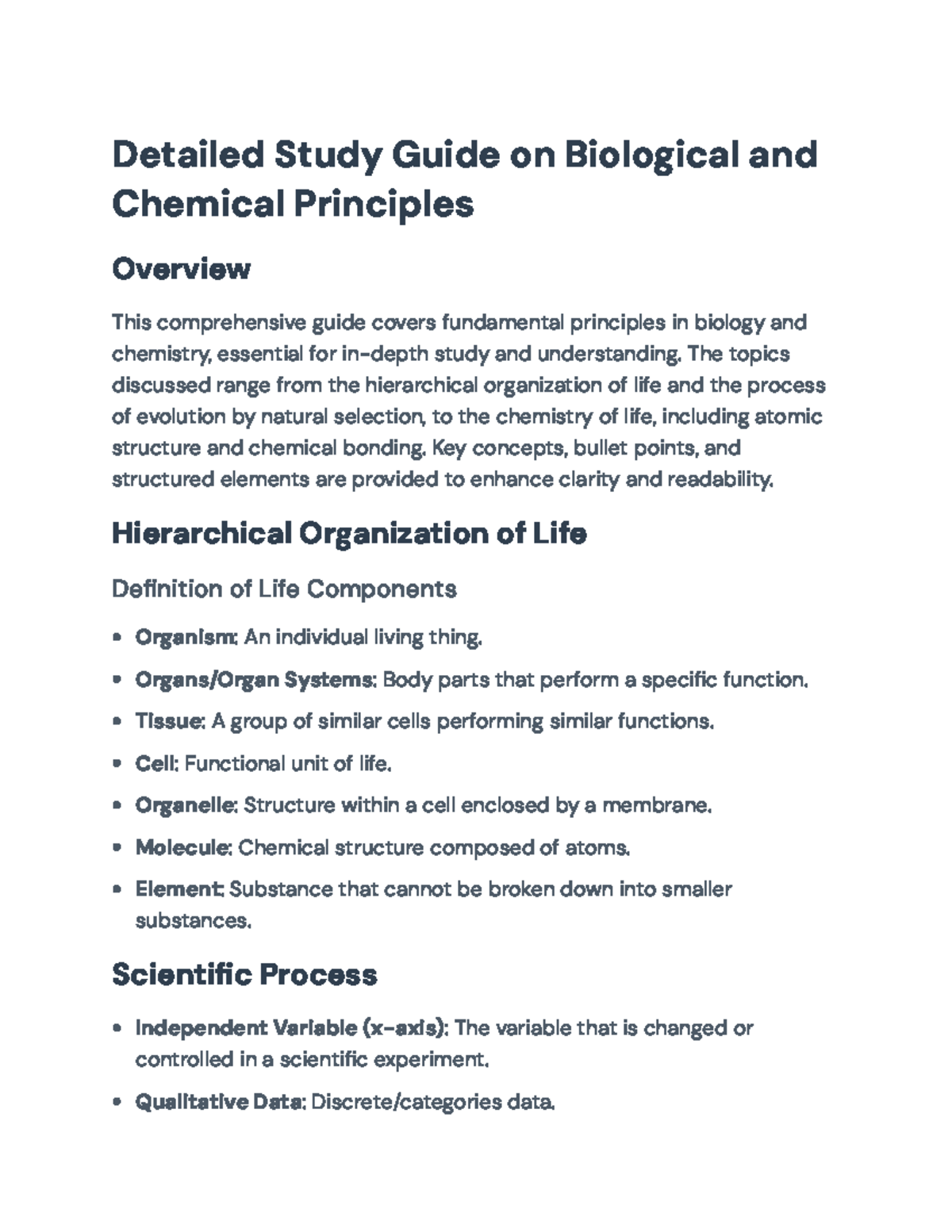 Detailed Study Guide on Biological and Chemical Principles (BioChem 101 ...